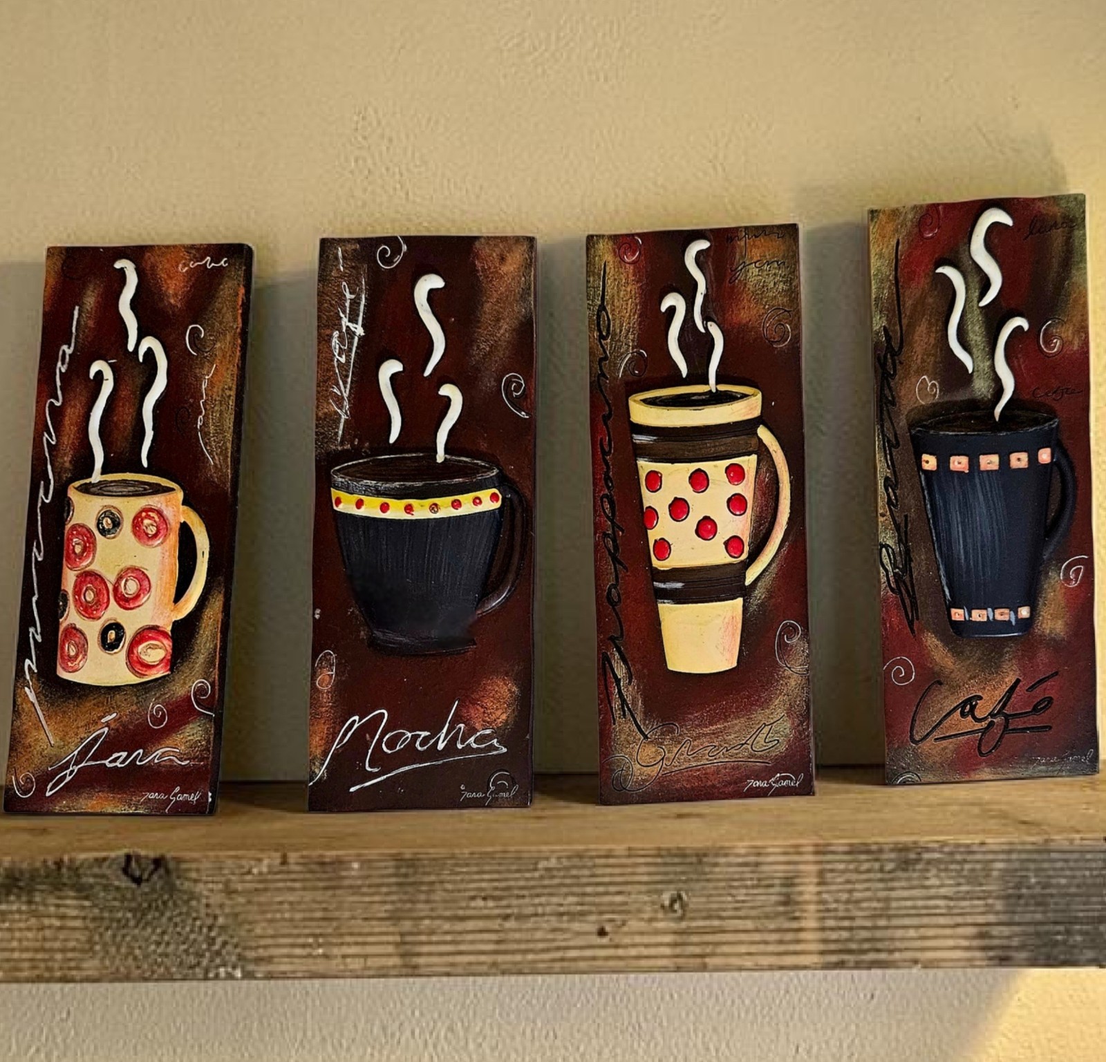 Tara Gamel 3D Coffee Frappuccino Wall Art Plaque Tile Cafe Set Of 4