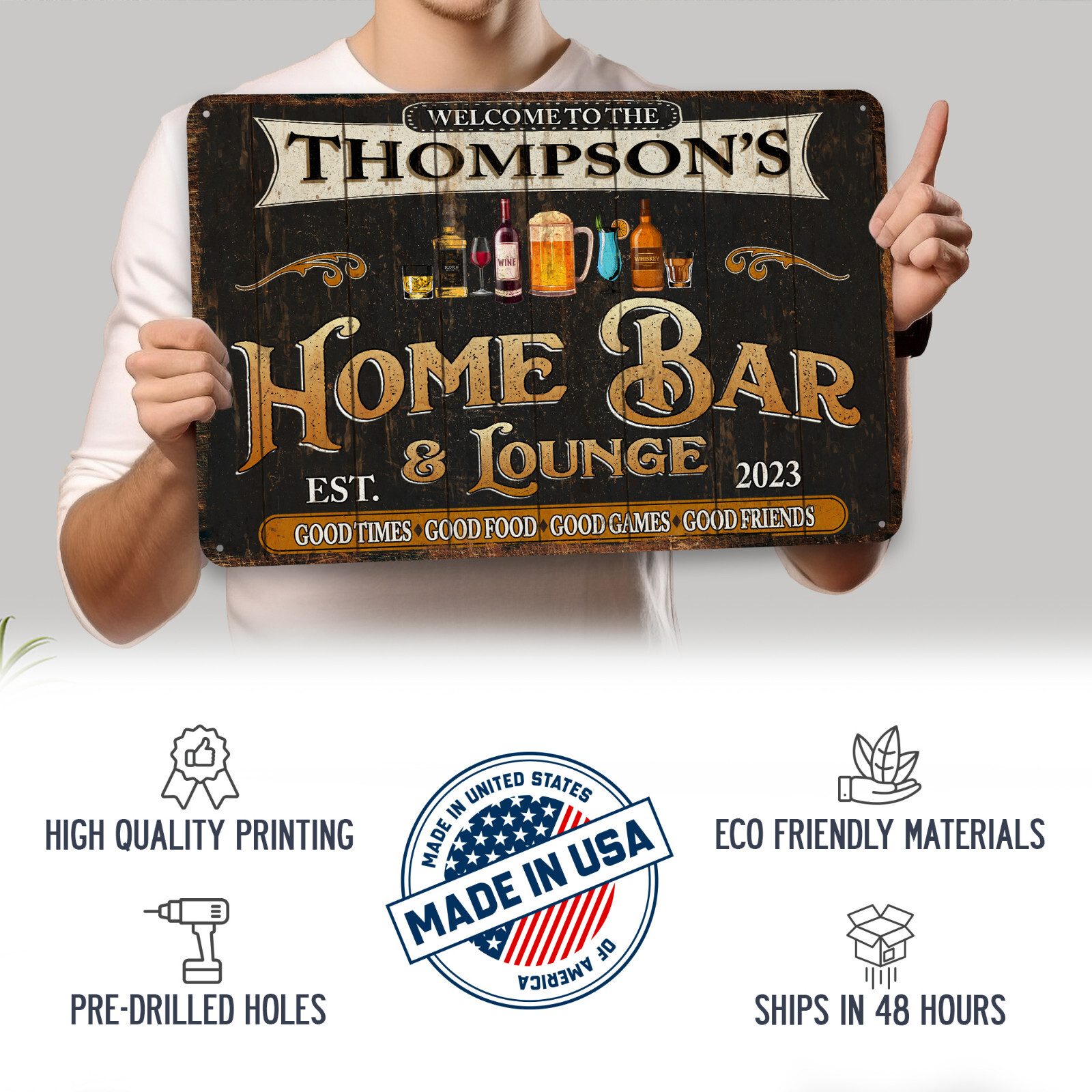 Custom Home Bar Sign Rustic Lounge Decor Gift for Dad Man Cave Beer 108122002198