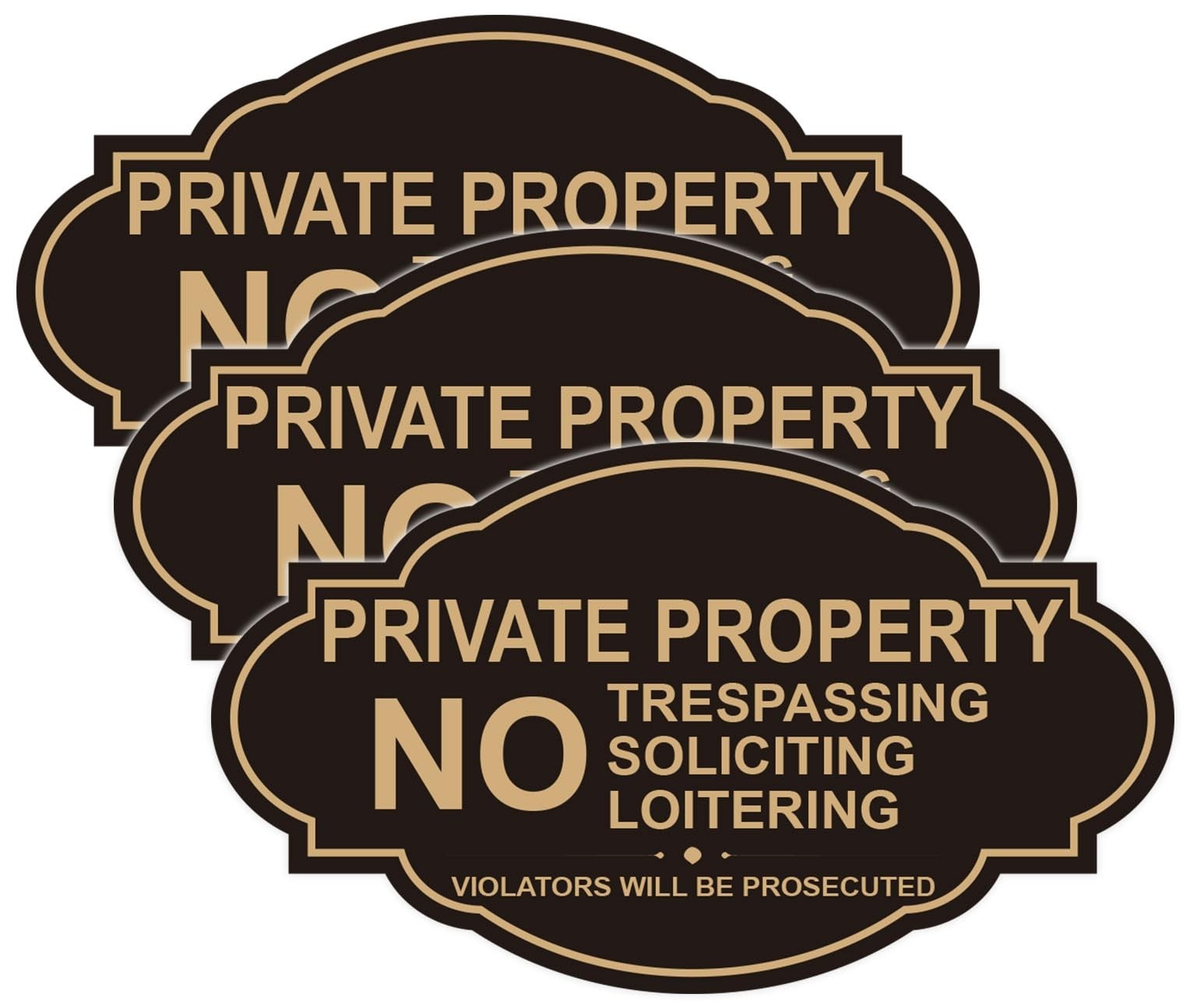 No Trespassing No Soliciting Signs for Home, Private Property 3 Pack 7×4 Inch Bl