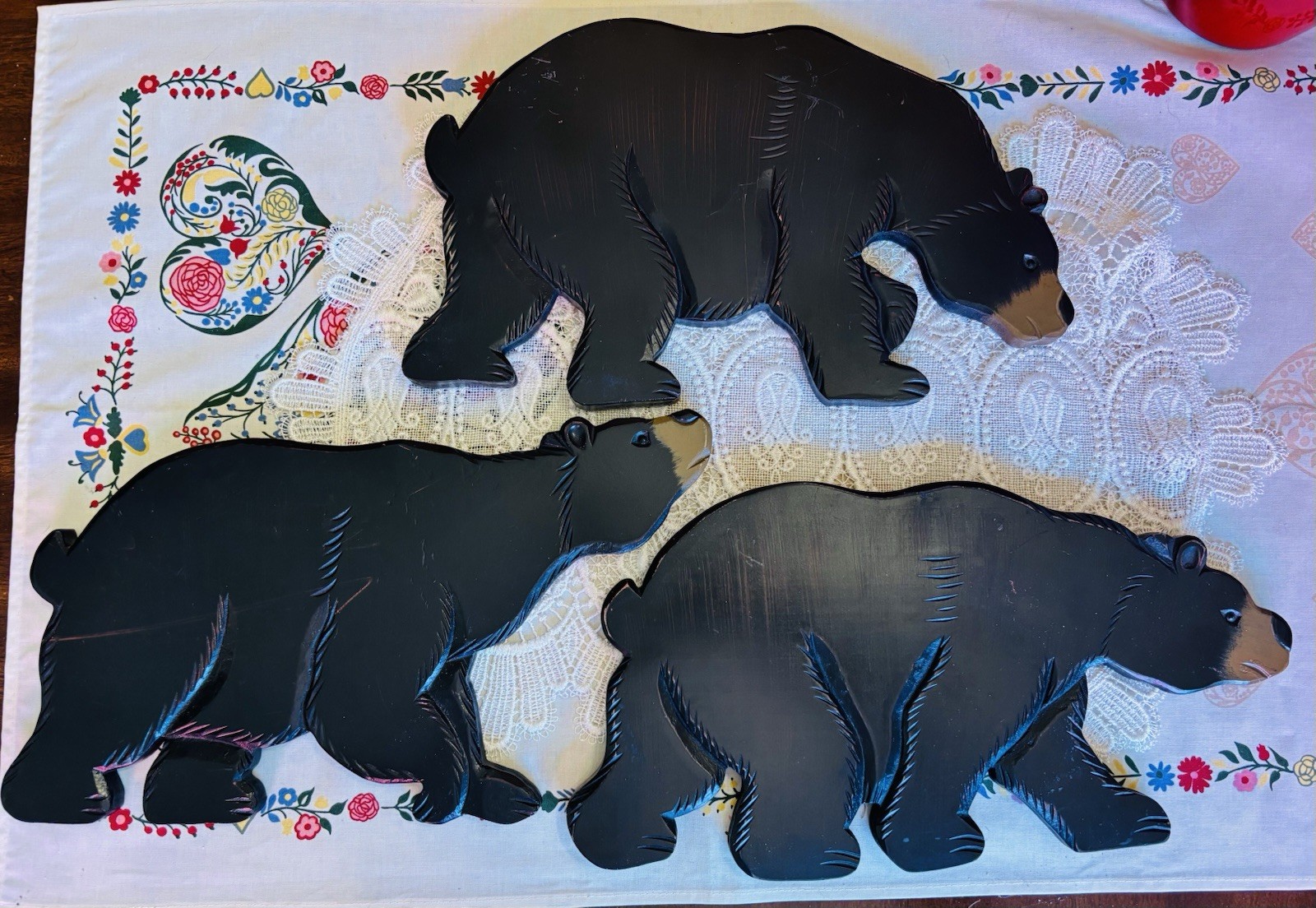 Vintage Wooden Black Bear Wall Decor Set 3 Rustic Cabin Lodge Plaques