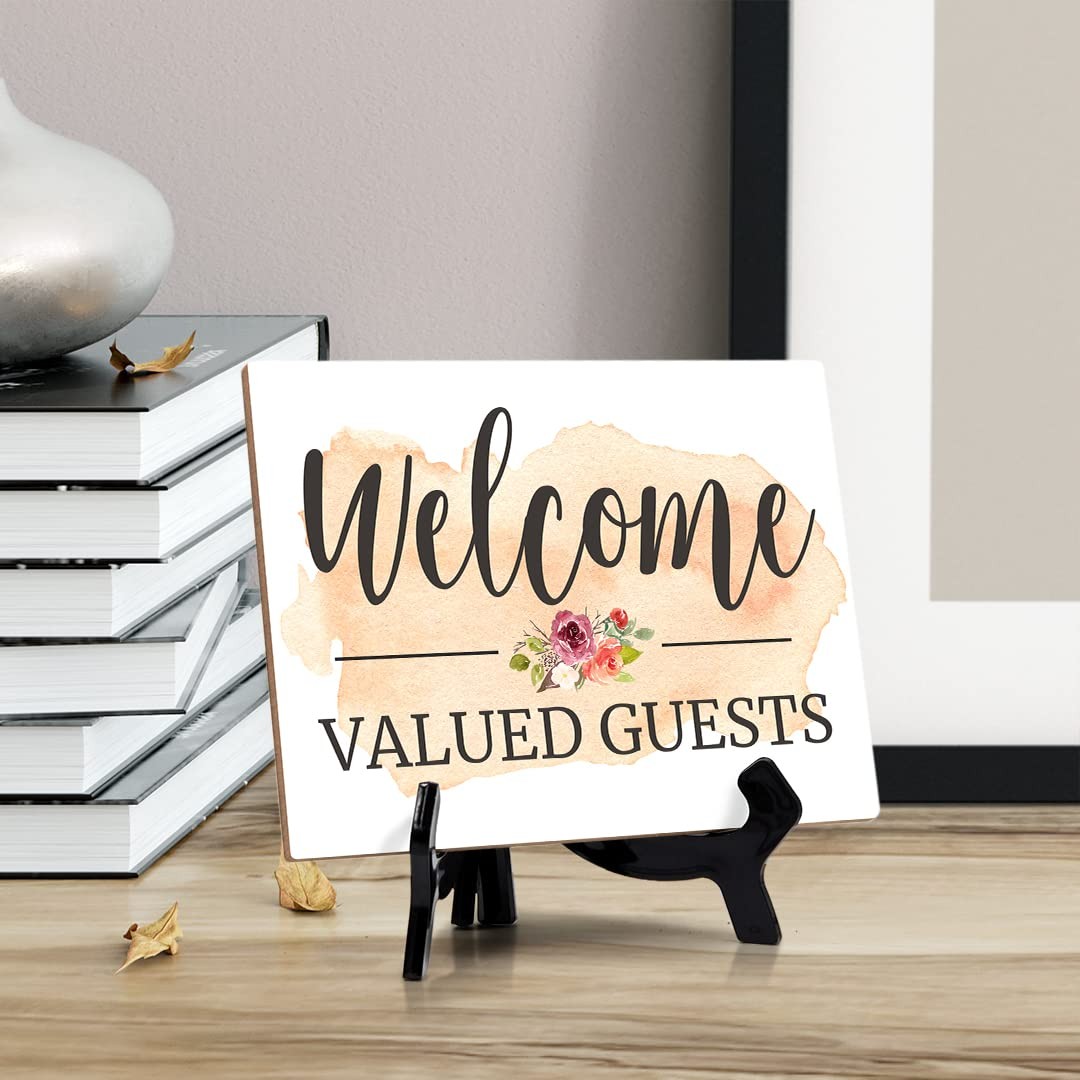 Signs ByLita Welcome valued guests, Table Sign With Acrylic Stand (8 x 6″)