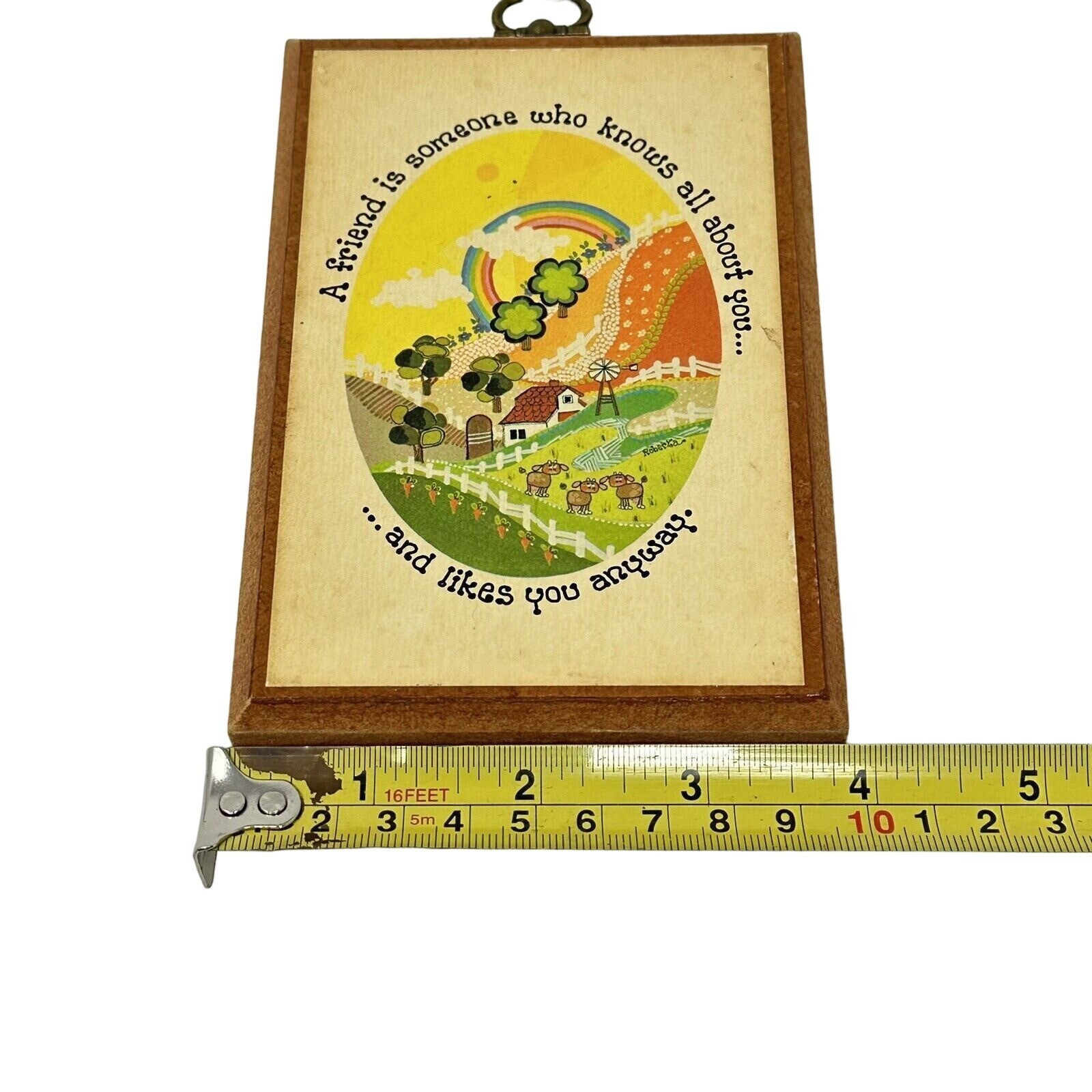 Roberta McDowell Rainbow Farm Art Wooden Wall Plaque Small 6 x 4 In Cottagecore