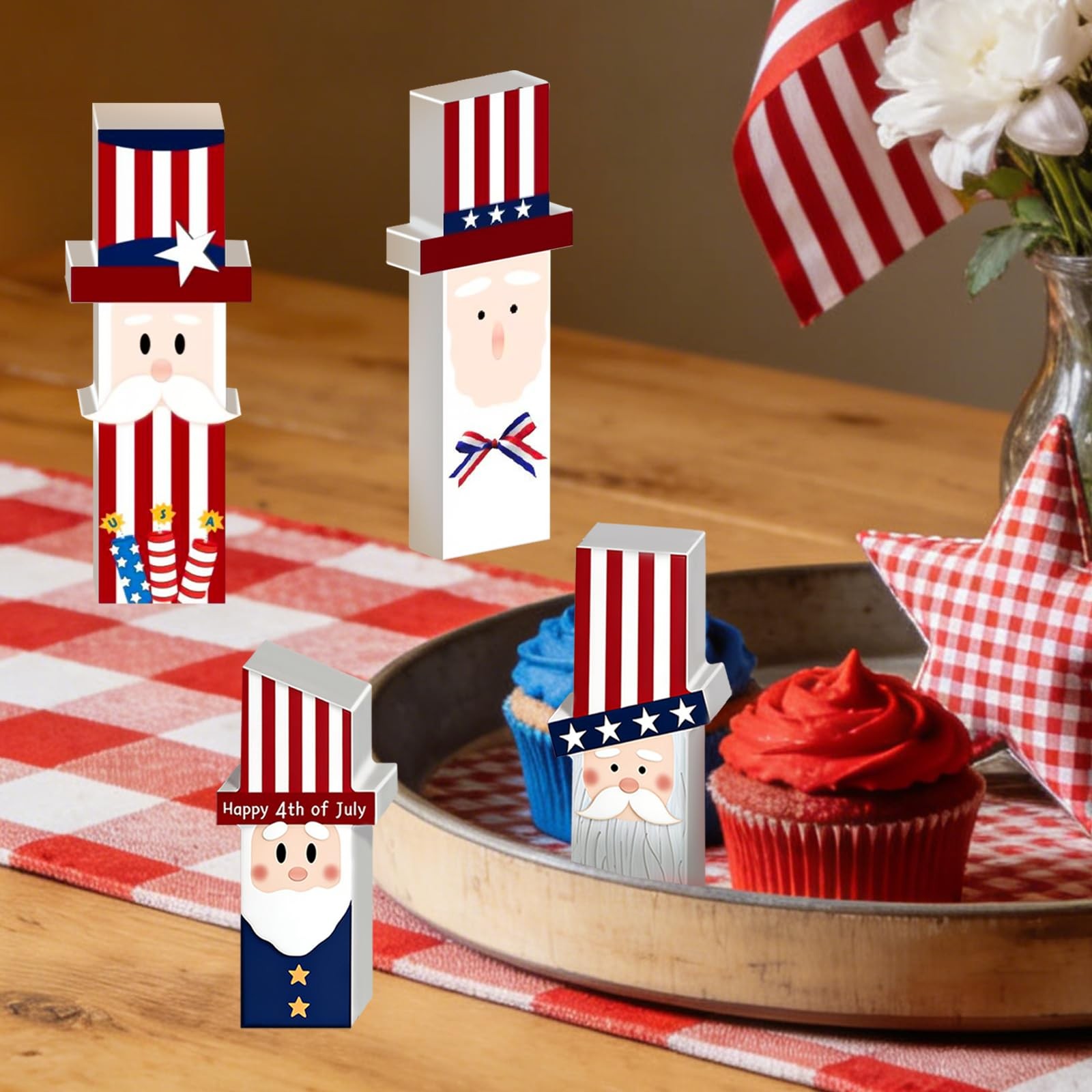4 Pcs 4th of July table Decorations Patriotic Wooden Table Decor, Red White B…