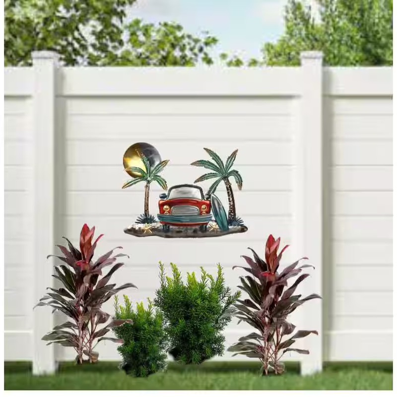 24 In. Surf Beach Scene Metal Decorative Wall Art
