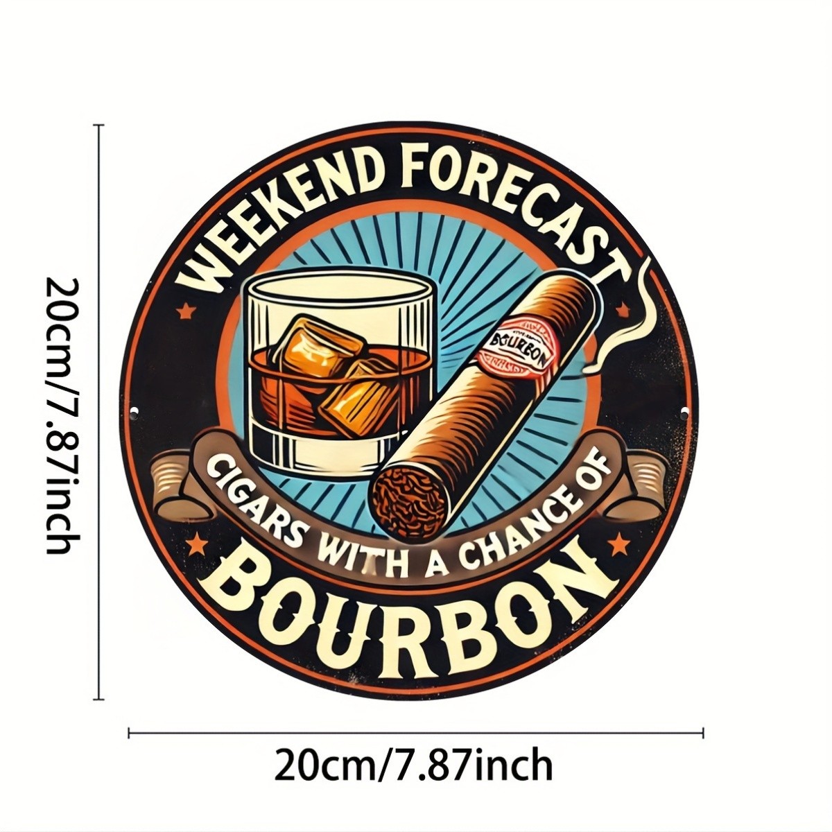 1pc, 8X8 Inches (20X20Cm), Vintage Bourbon & Cigar Tin Metal Signs, Retro Wall A