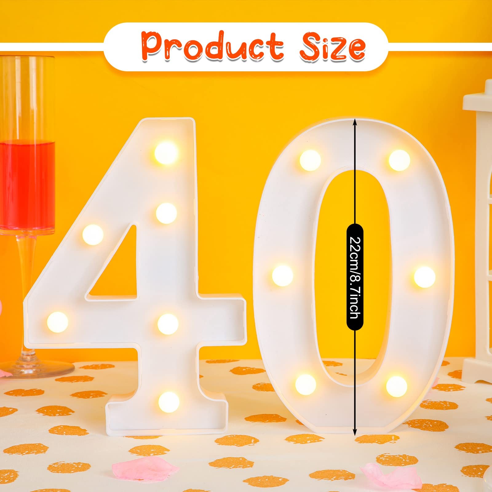 8.7” Birthday Decorative LED Light up Numbers, Glitter Marquee Number Sign f…