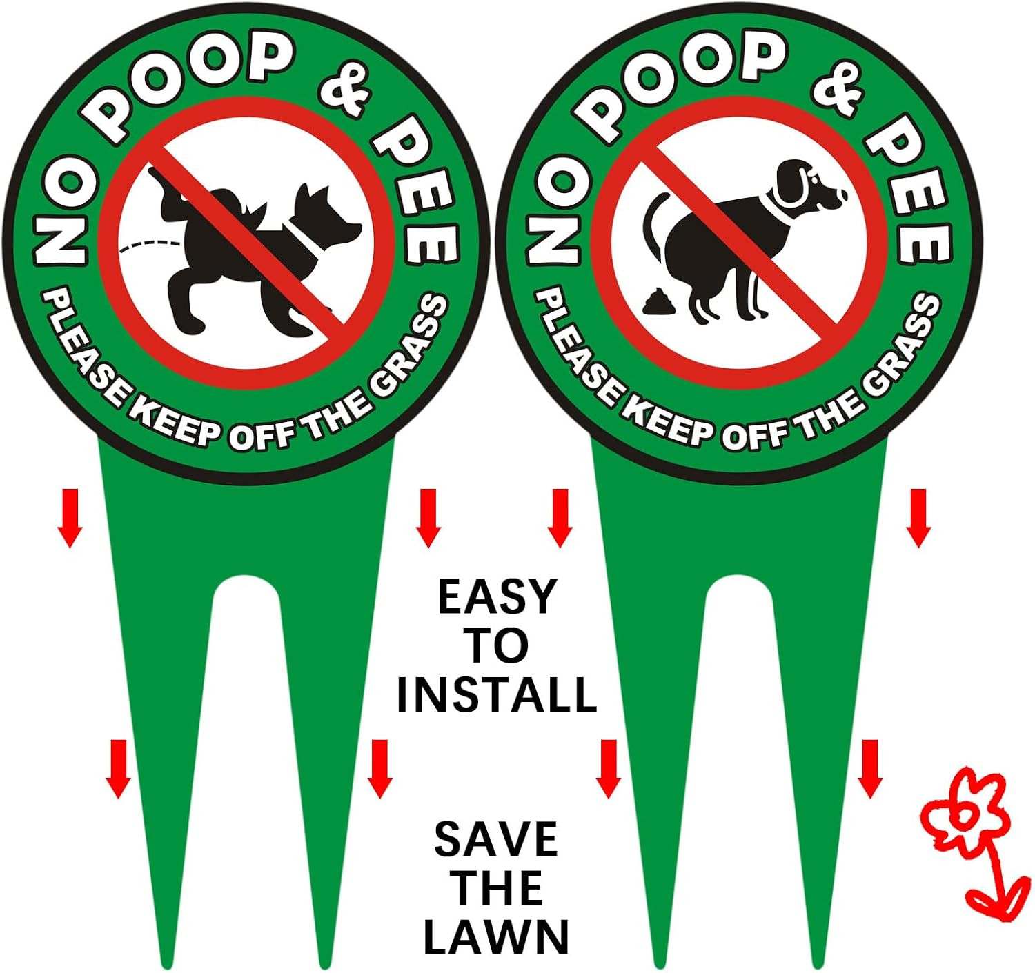 2 PCS No Dog Poop Signs for Yard, 12 X 6 Inch Double Sided PLEASE KEEP off the G