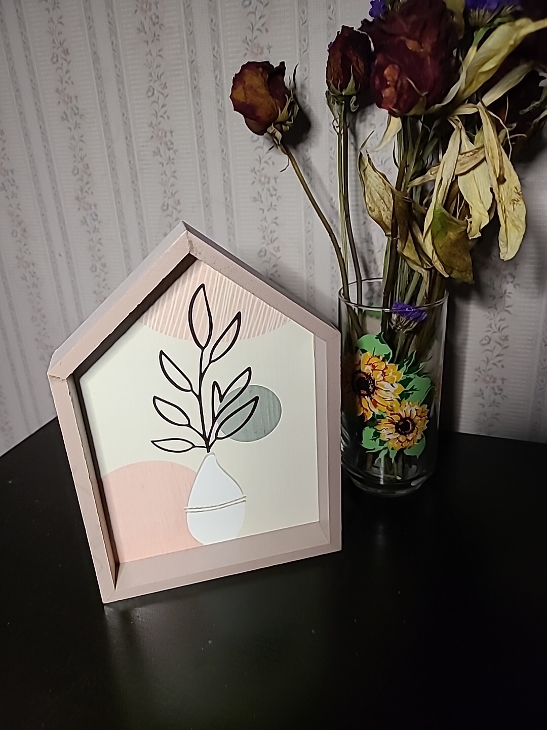 Wooden Wall / Desk Art Pink and Beige 6in x 9in