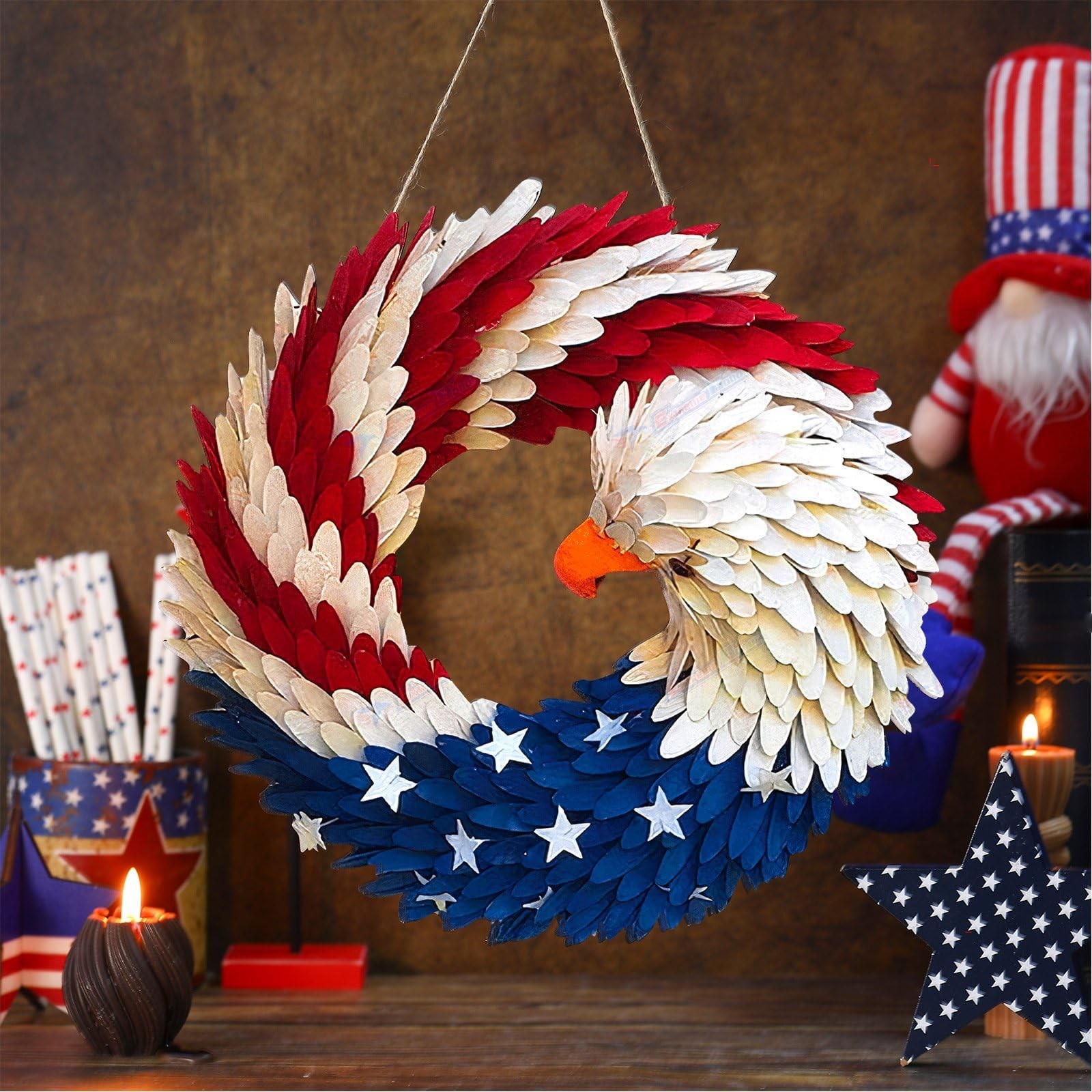 1 Pcs 4th of July Patriotic Door Sign 250th Anniversary Eagle Wreath Decorati…