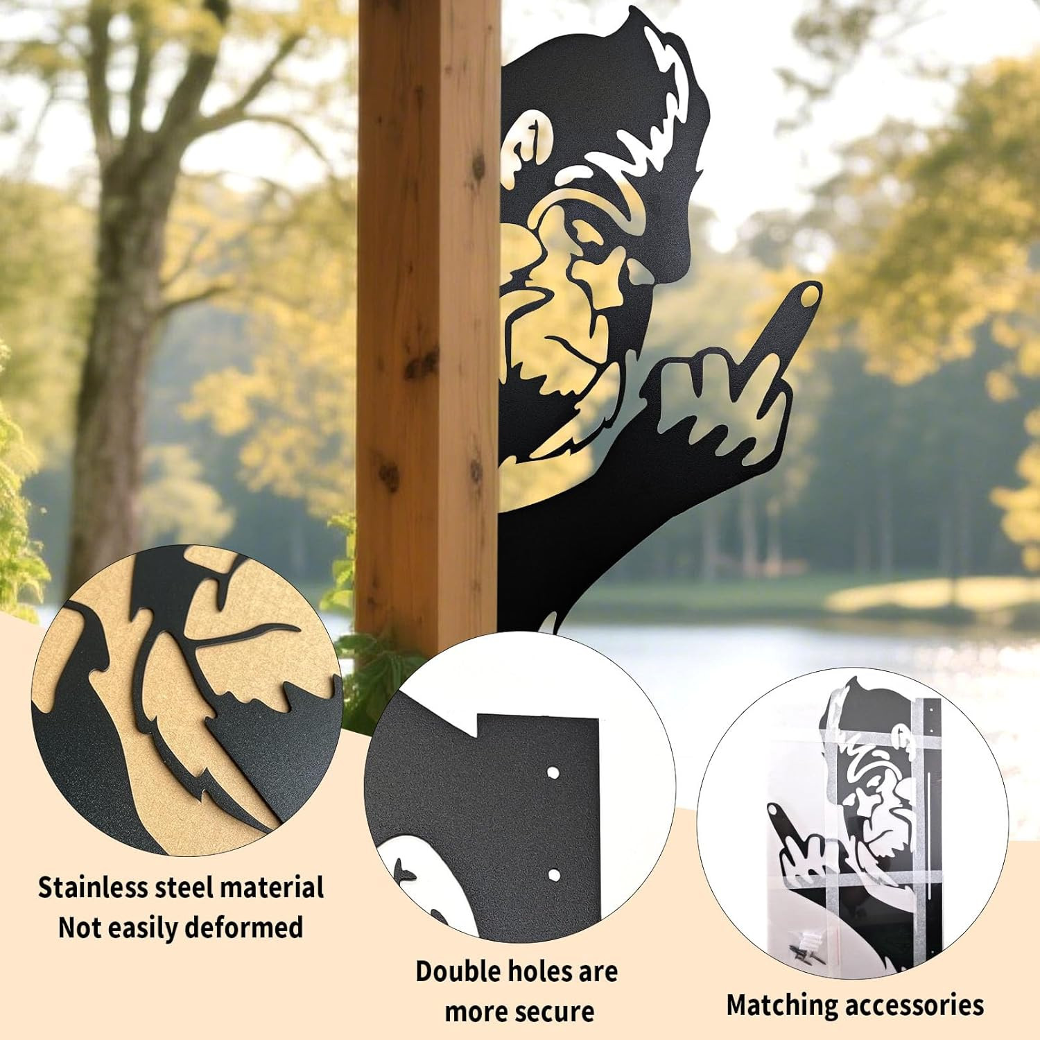 Peaking a Boo Flipping off Bigfoot Animal Metal Sign Art Ornament, Middle Finger
