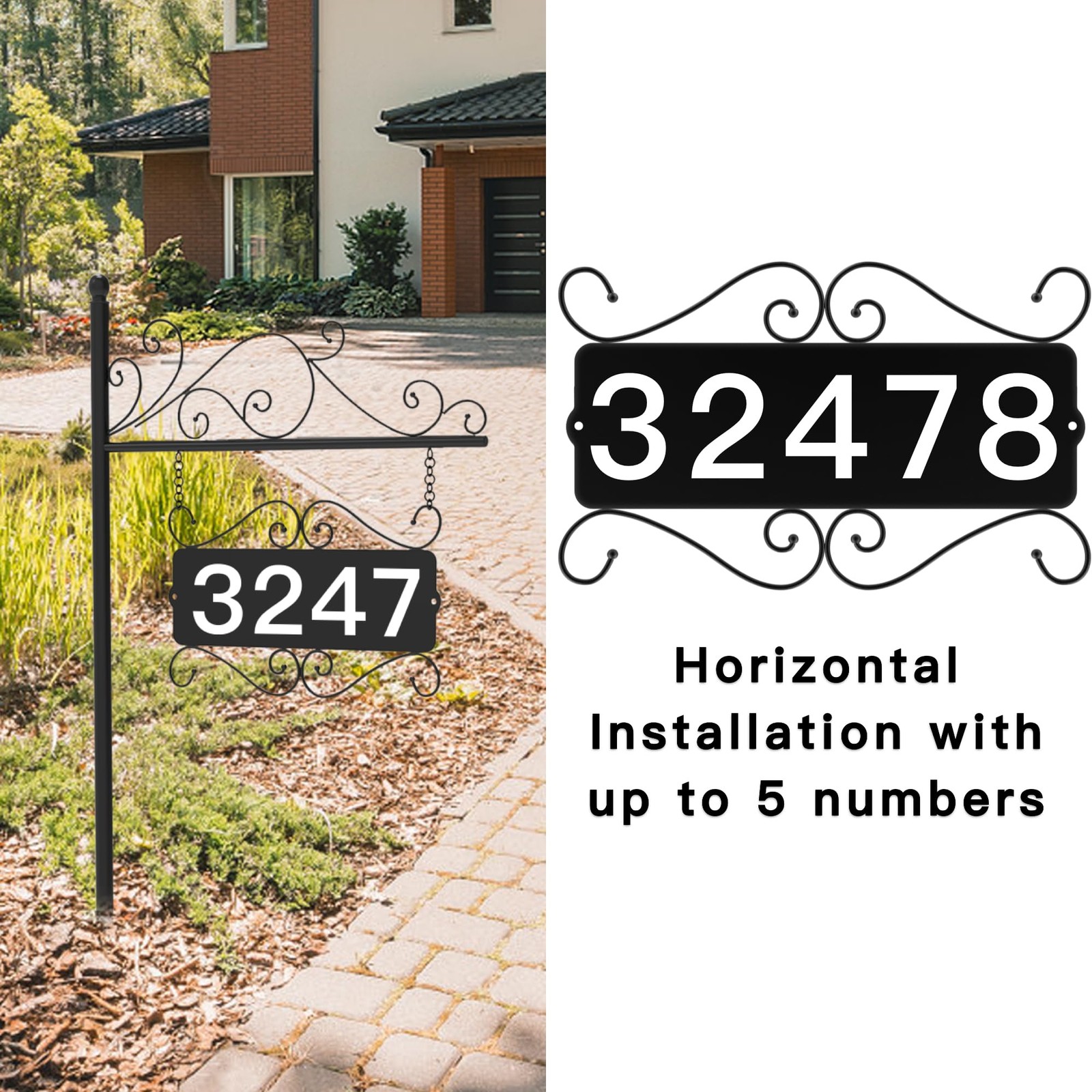 Metal Address Plaque for Outside, House Large Signage, Black Ground Mount