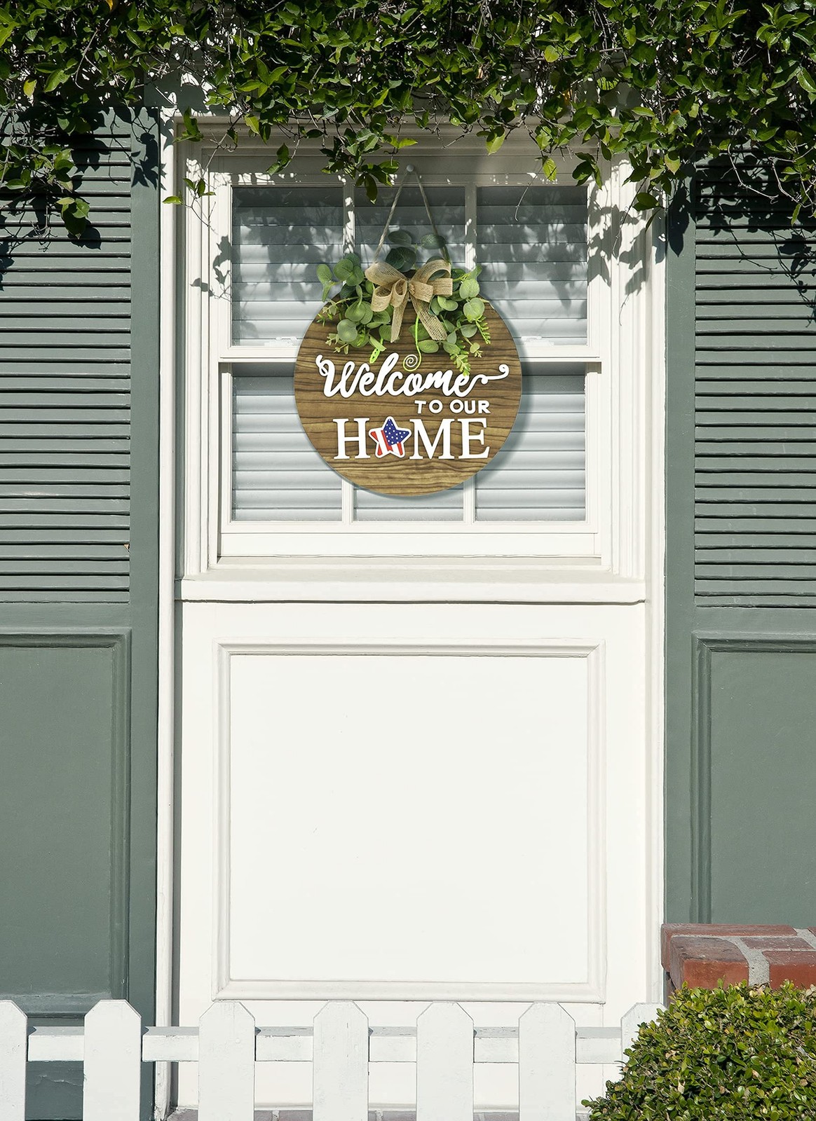 12in Rustic Round Wood Welcome Sign Front Door Decoration Farmhouse Porch design