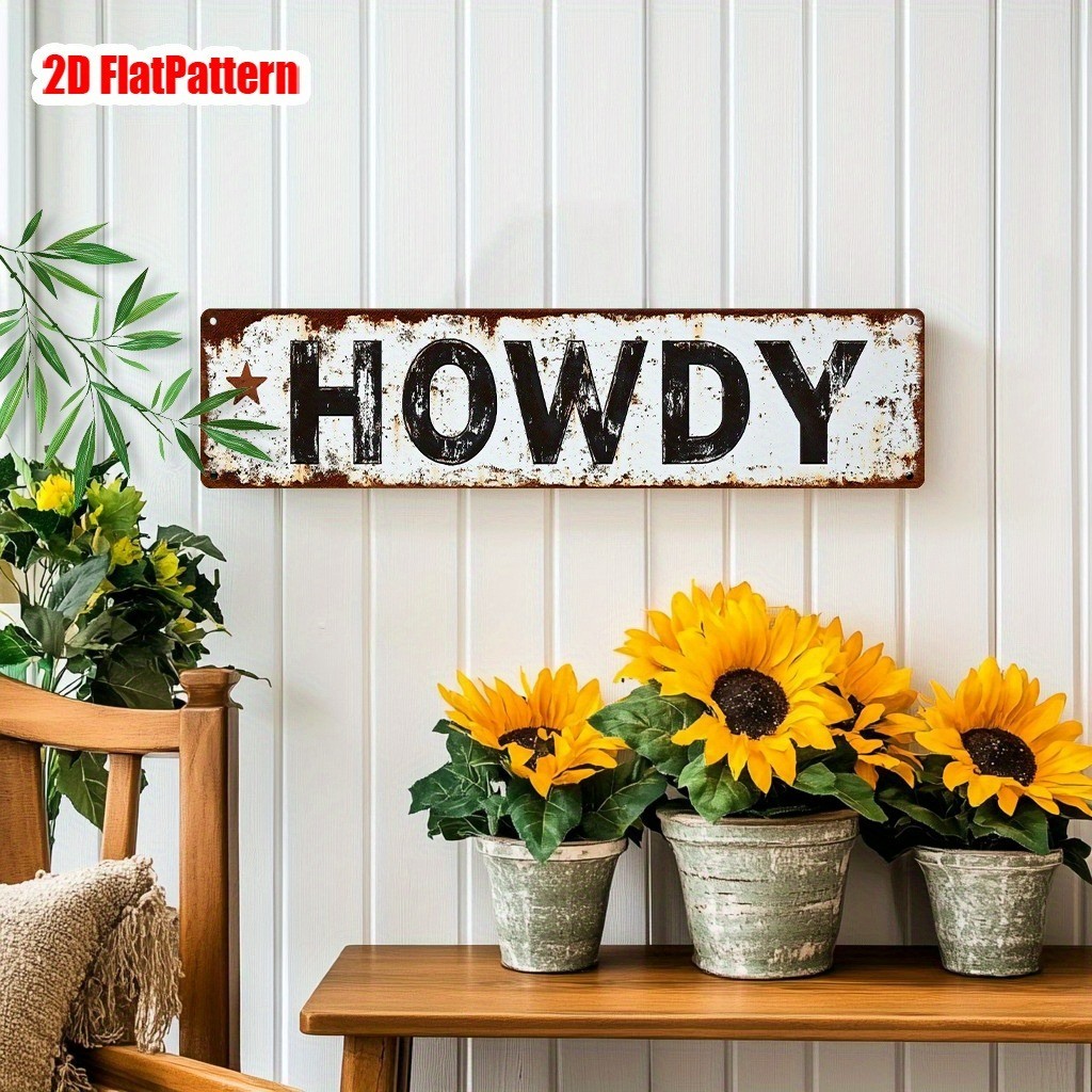 Vintage HOWDY Metal Tin Signs Street Signs Man Cave Rustic Wall Decor Art 16x4in
