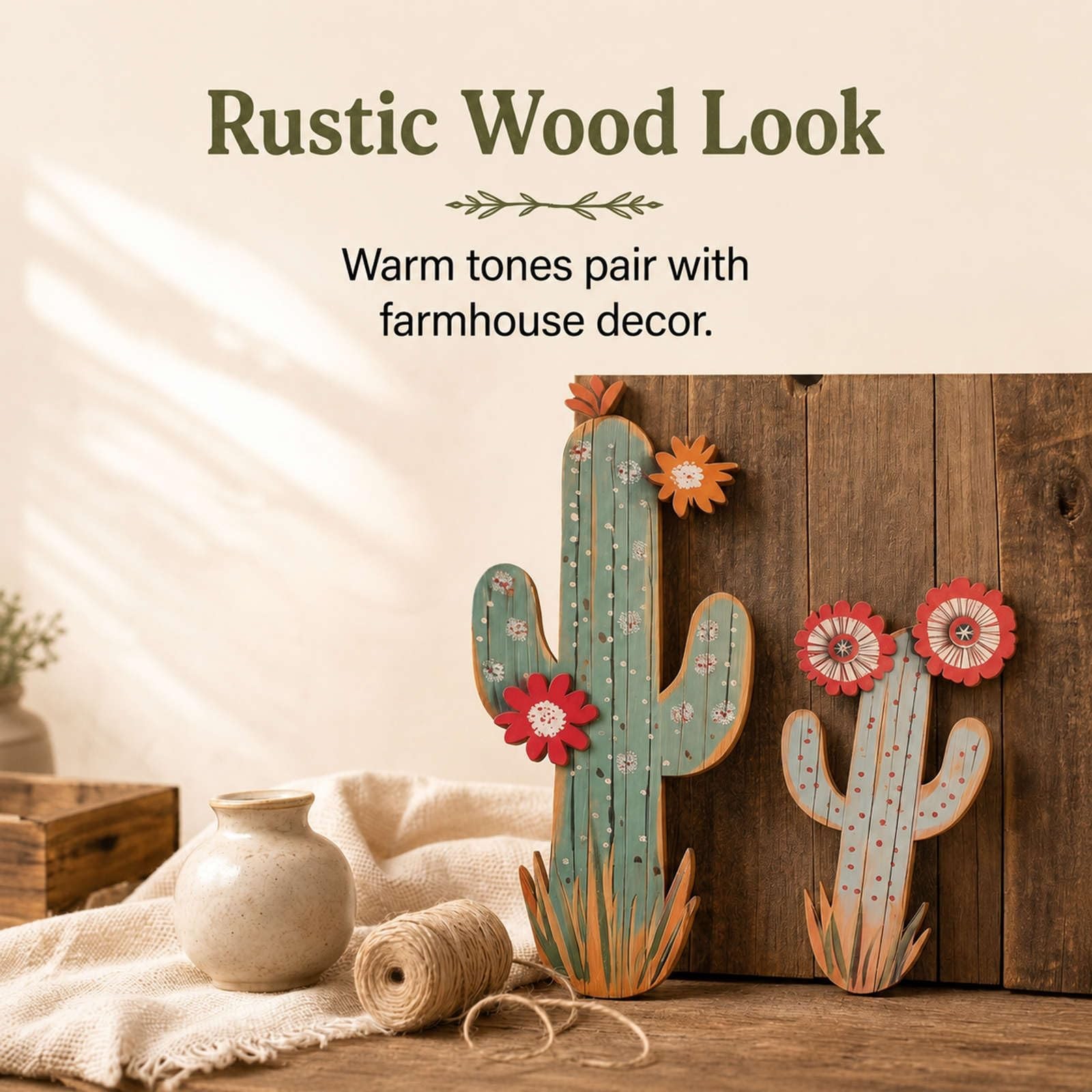 15.7in Layered Cactus Wall Decor, Set of 2 Wooden Cactus Flower Picture South…