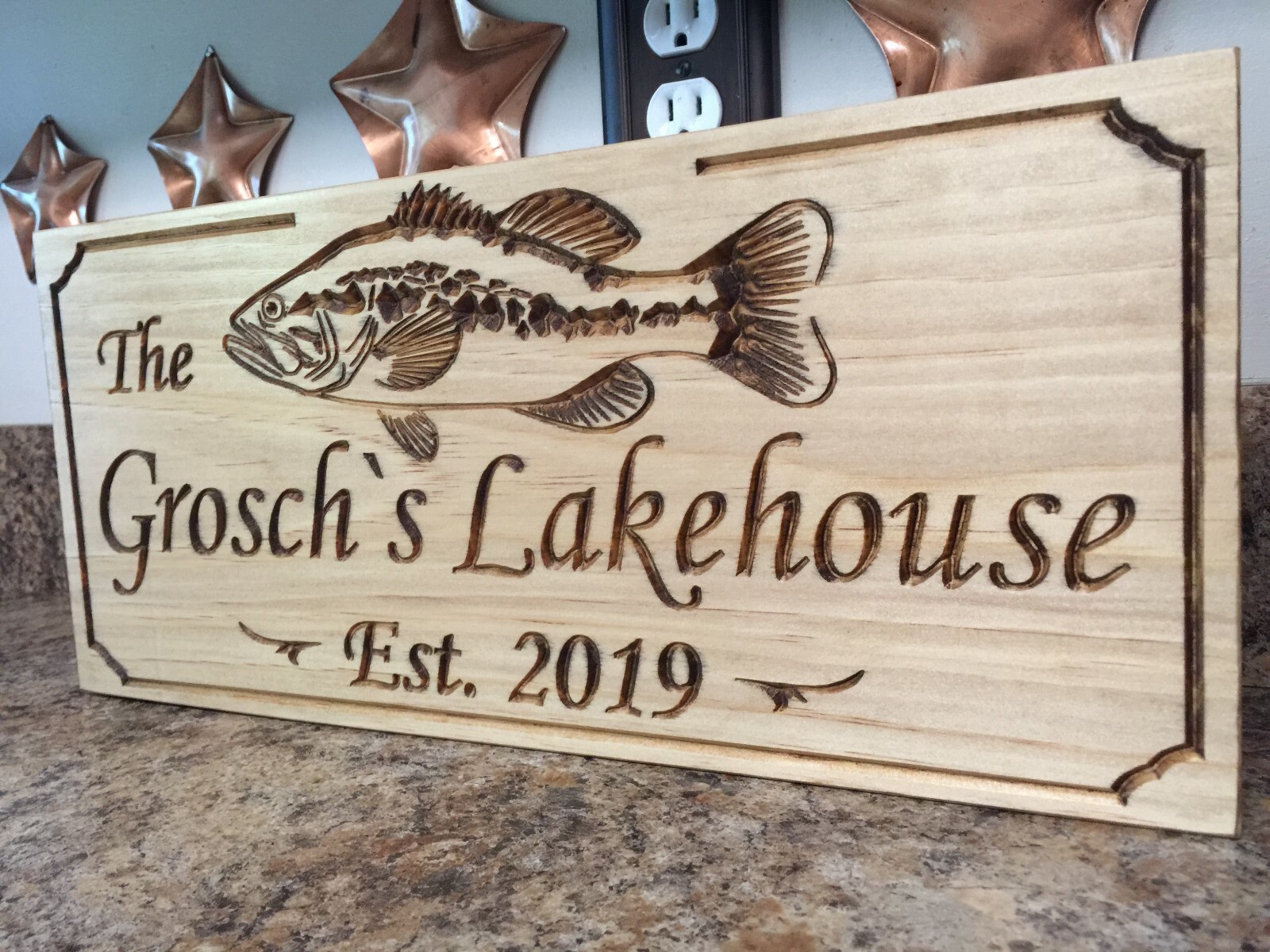 Personalized Cabin Vacation Lake House Family Campsite Signs Large Mouth Bass