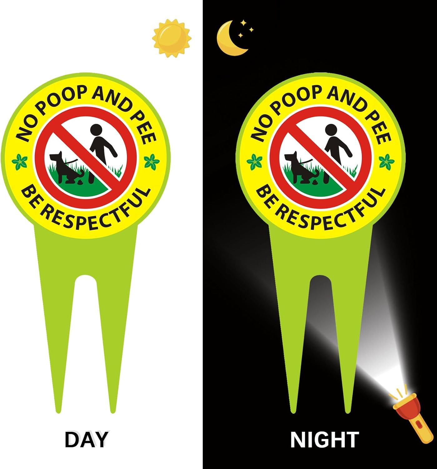 No Dog Poop Sign 2 Pack, Double Sided – Be Respectful/No Poop and Pee, Protect Y