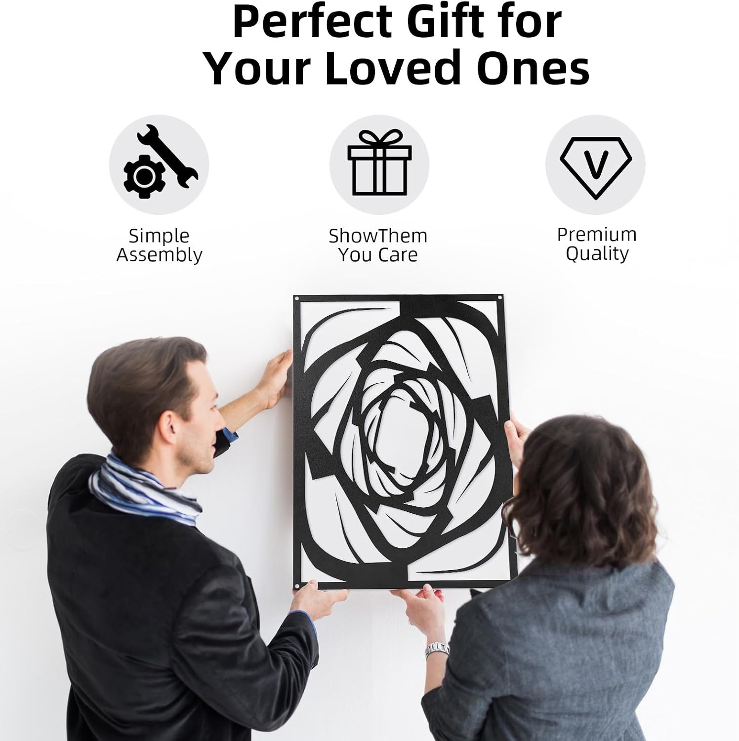 4 Pieces Black Abstract Metal Wall Art, Modern Minimalist Matte Wall Decor, 3D T