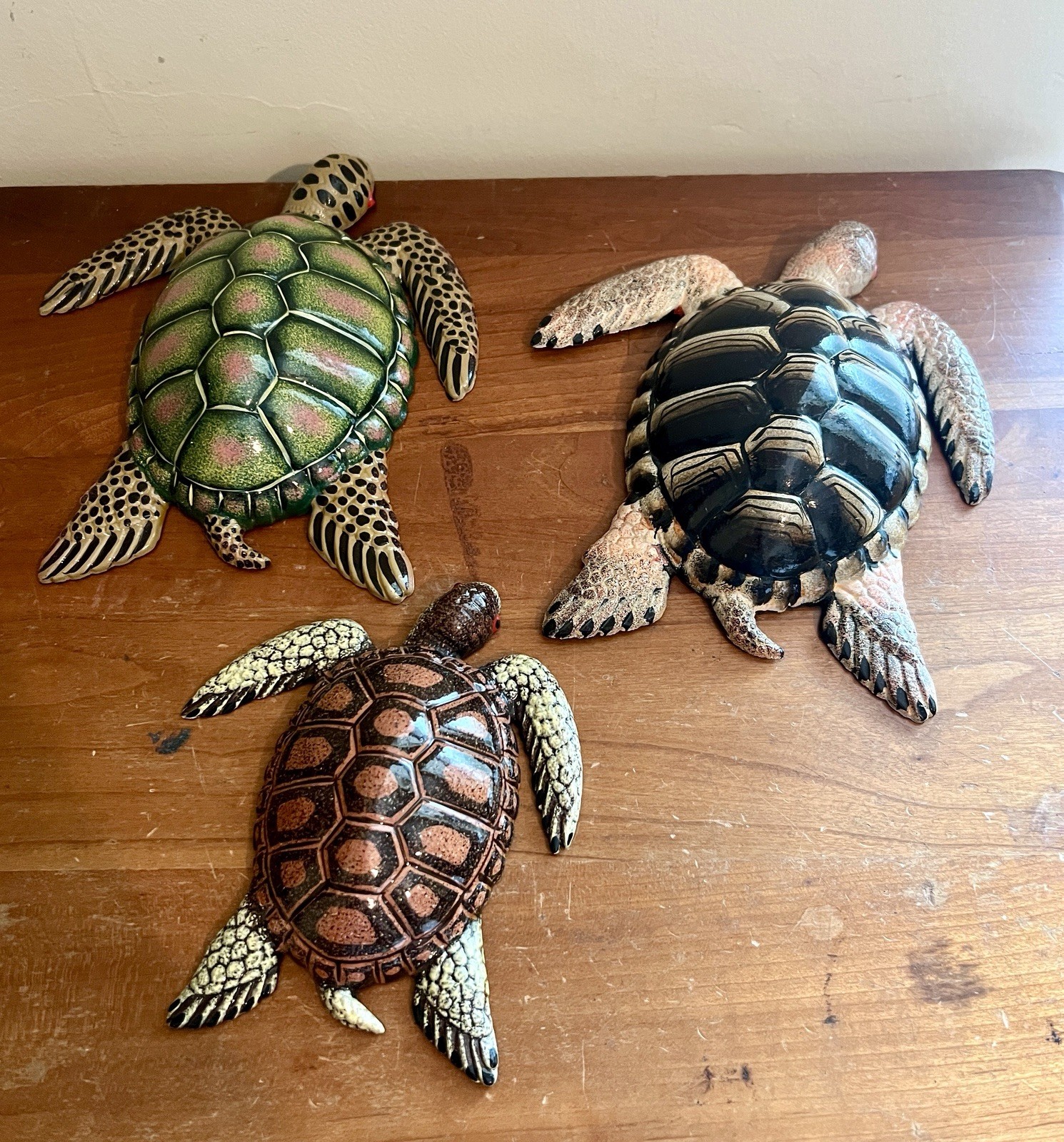 Set Of 3 Hard Plastic Sea Turtle Wall Hangings Patio Garden Nautical Home Decor