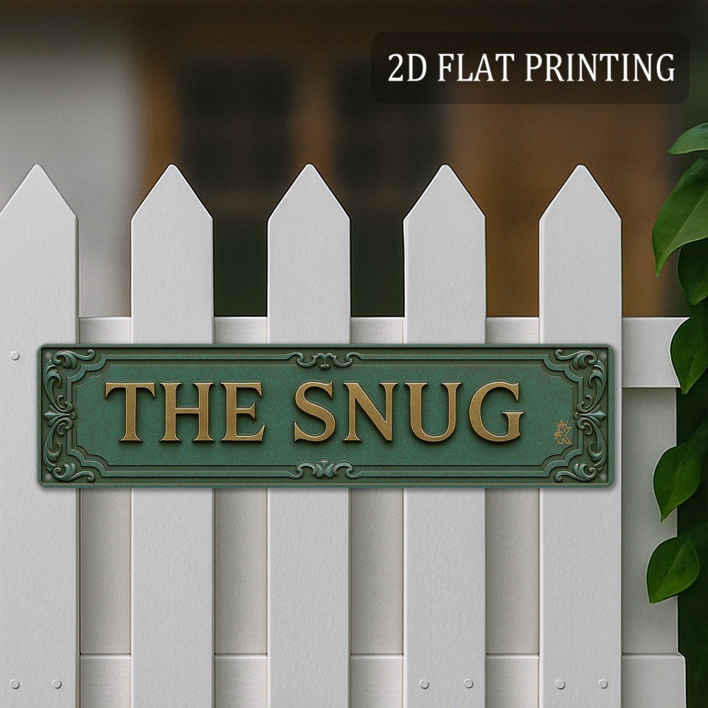 “THE SNUG” Retro Wall Panel Sign – Golden Lettering, 2D Flat