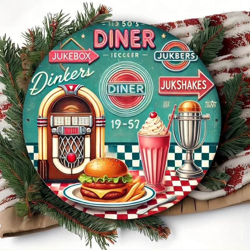 Vintage 1950s American Diner Decorative Tin Metal Signs, 8×8 Inches – Classic Re