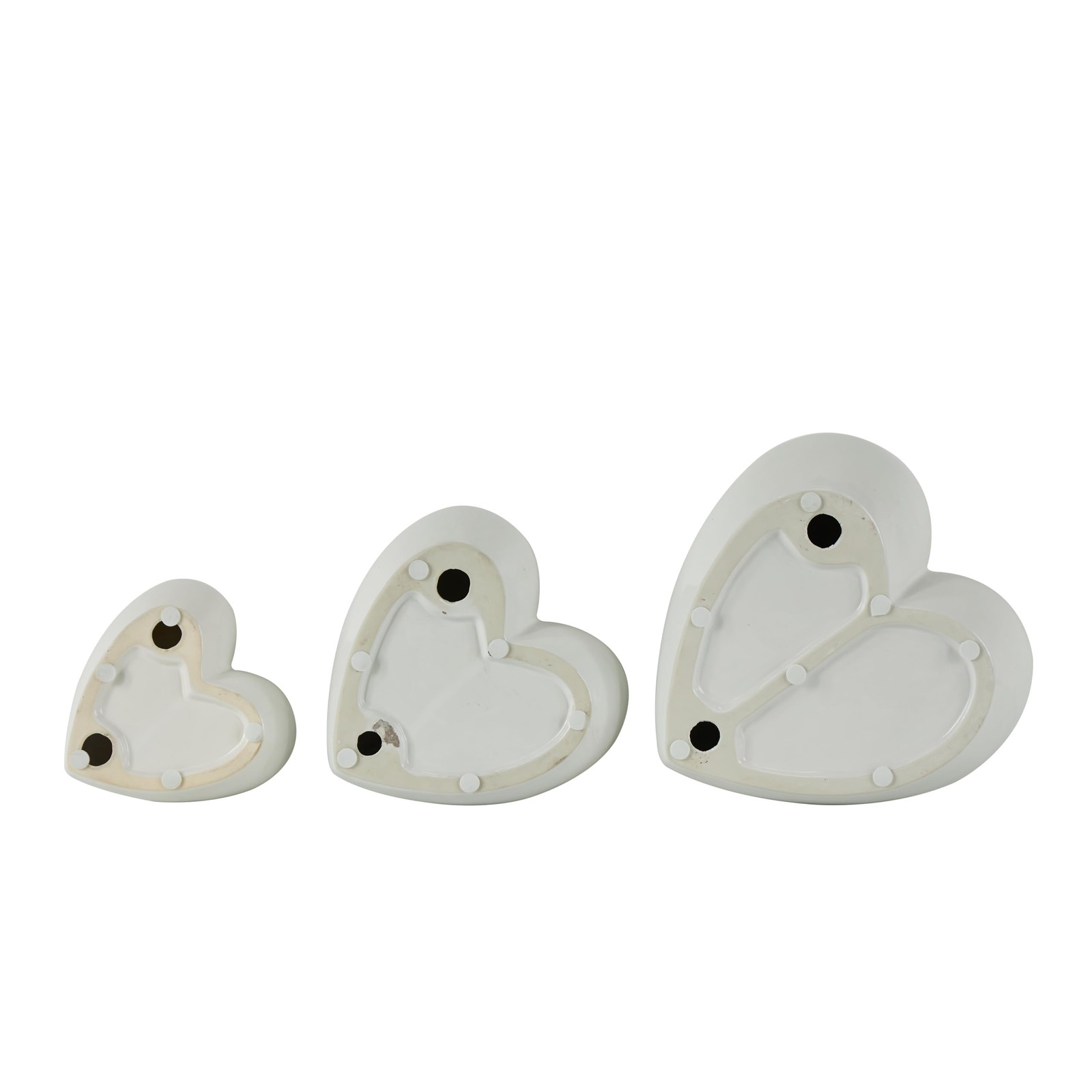 Ceramic Heart Wall Decor Set of 3 – Slanted Wall Sculpture Art in 10″, 8″, 6″ H
