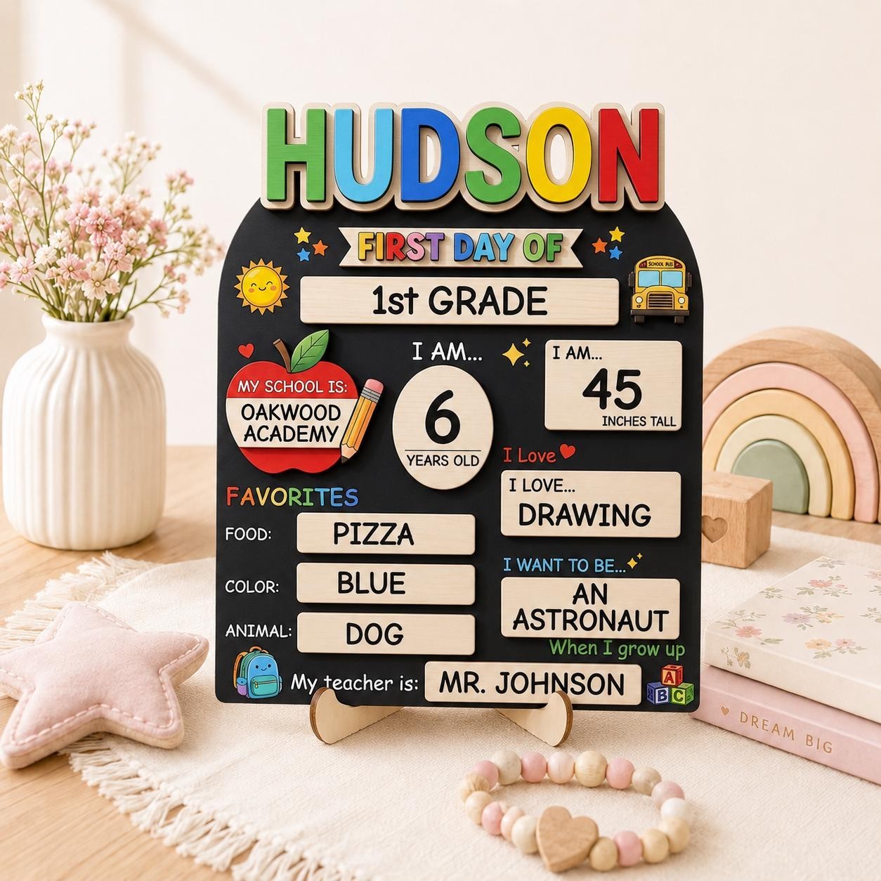 Custom First & Last Day School Sign, Reusable Wooden Photo Board