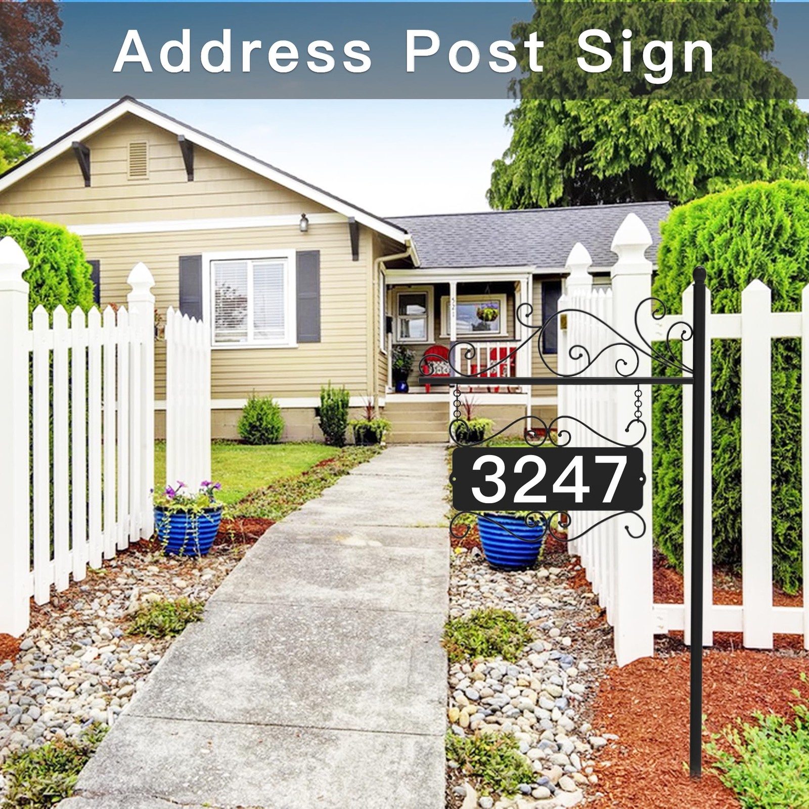 Metal Address Plaque for Outside, House Large Signage, Black Ground Mount