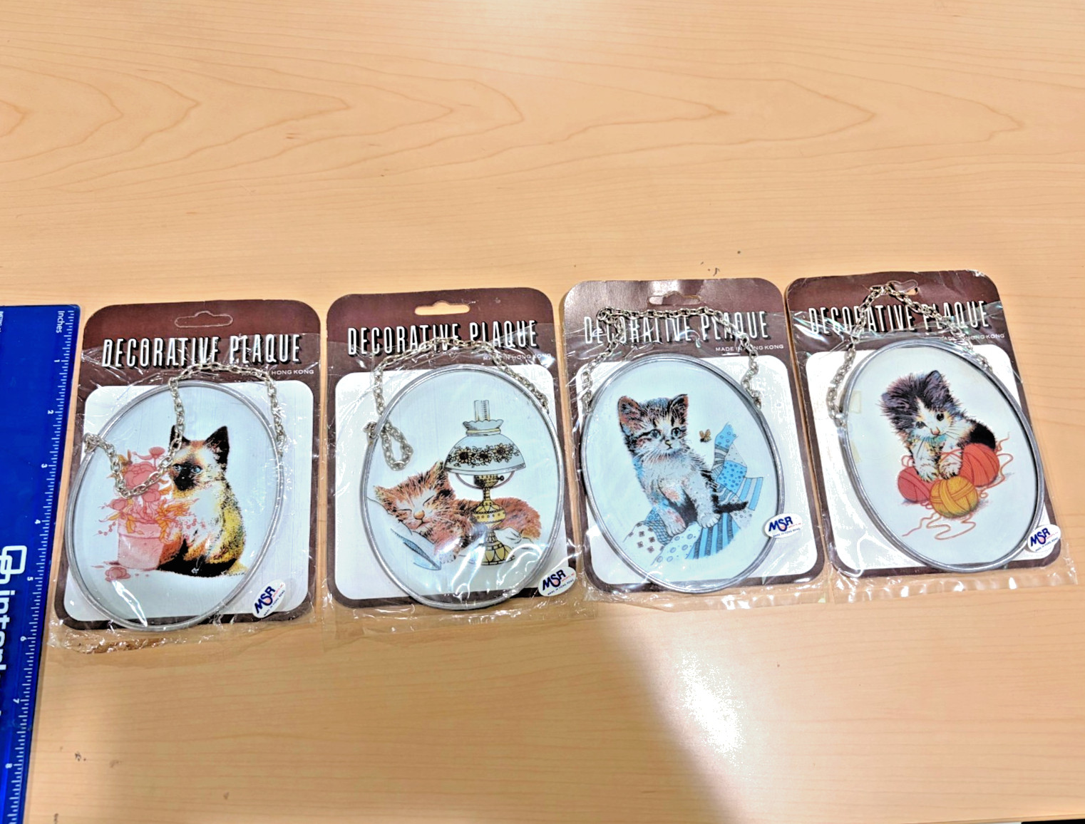 VTG Kitsch MSR Decorative Plaques Kitten Cat Wall Hangings Lot of 4 Sealed NOS
