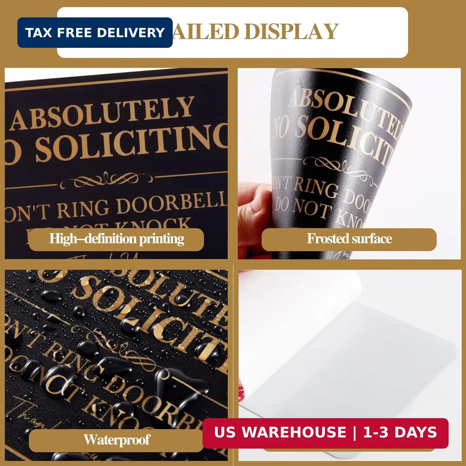 2PCS No Soliciting Sign for Front Door，Self-Adhesive Elegant Do Not Knock or Rin