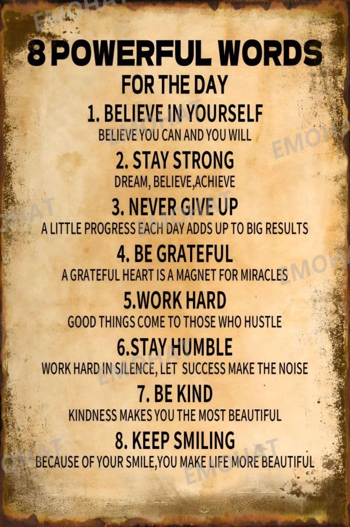 Motivational Metal Tin Sign 8 Powerful Words For The Day Inspirational Retro …