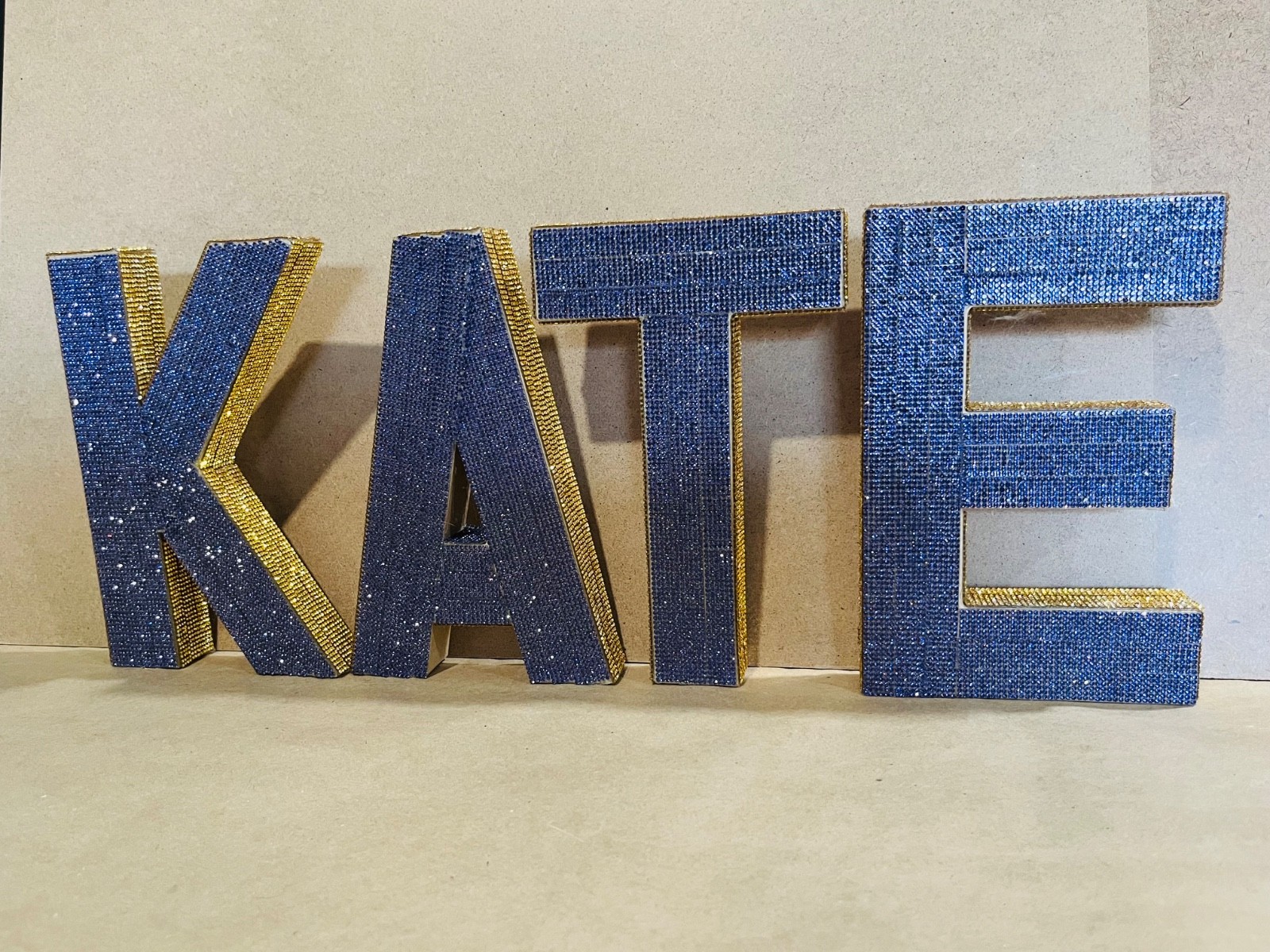 Purple & Gold Jeweled Block Letters K, A, T, E