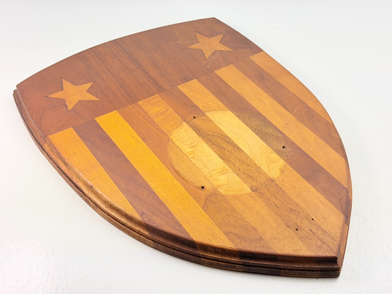 Vintage Handcrafted Multi Wood Patriotic Plaque United States Shield 15″x11″x1″