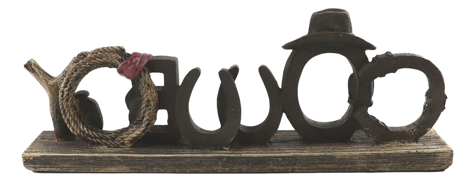 Rustic Western Cowboy Sign Ropes Hat Horseshoes Faux Barnwood Desktop Plaque