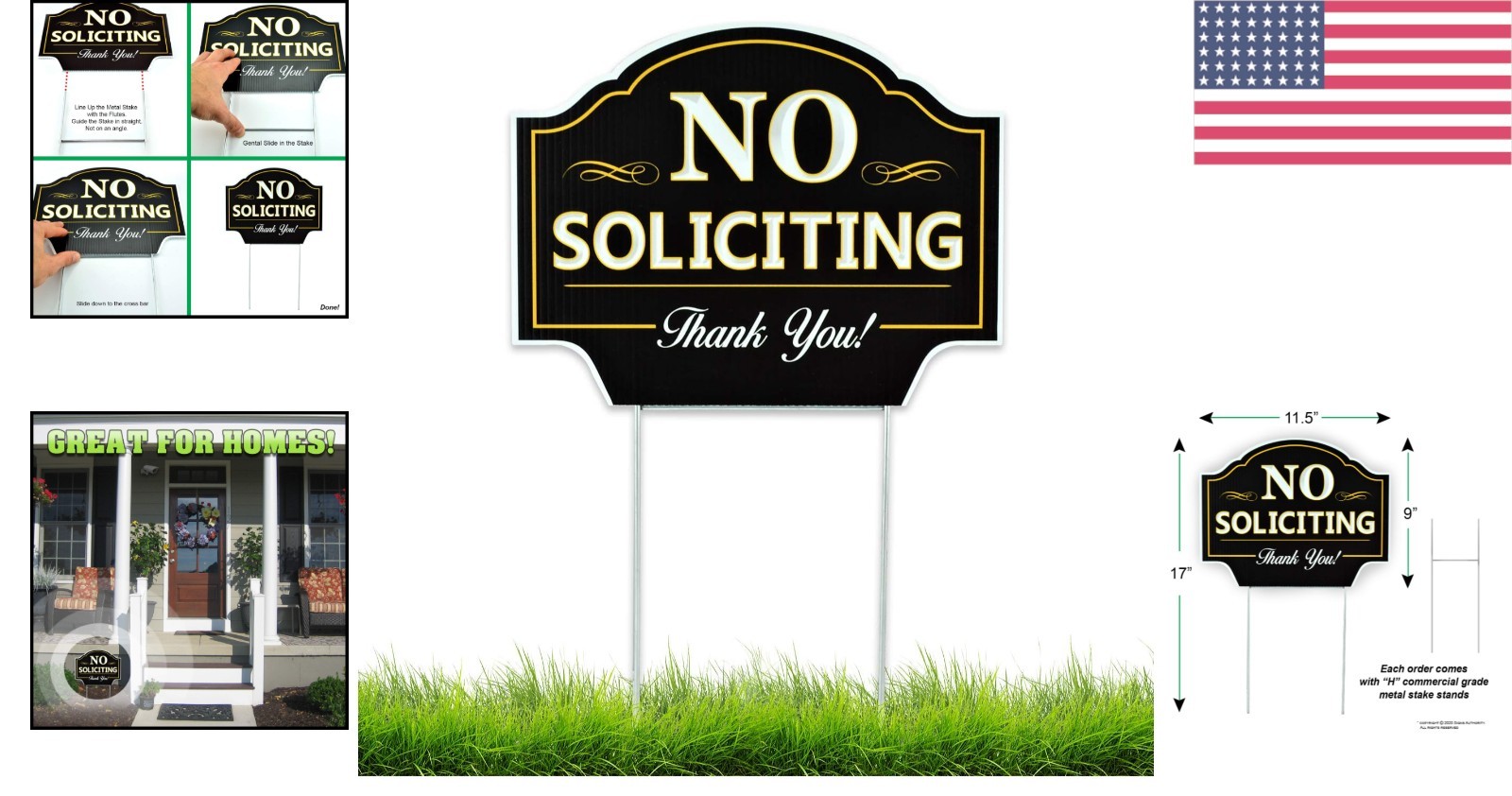 Contemporary No Soliciting Yard Sign – 11.5″x9″ with H-Stake for Stylish Homes