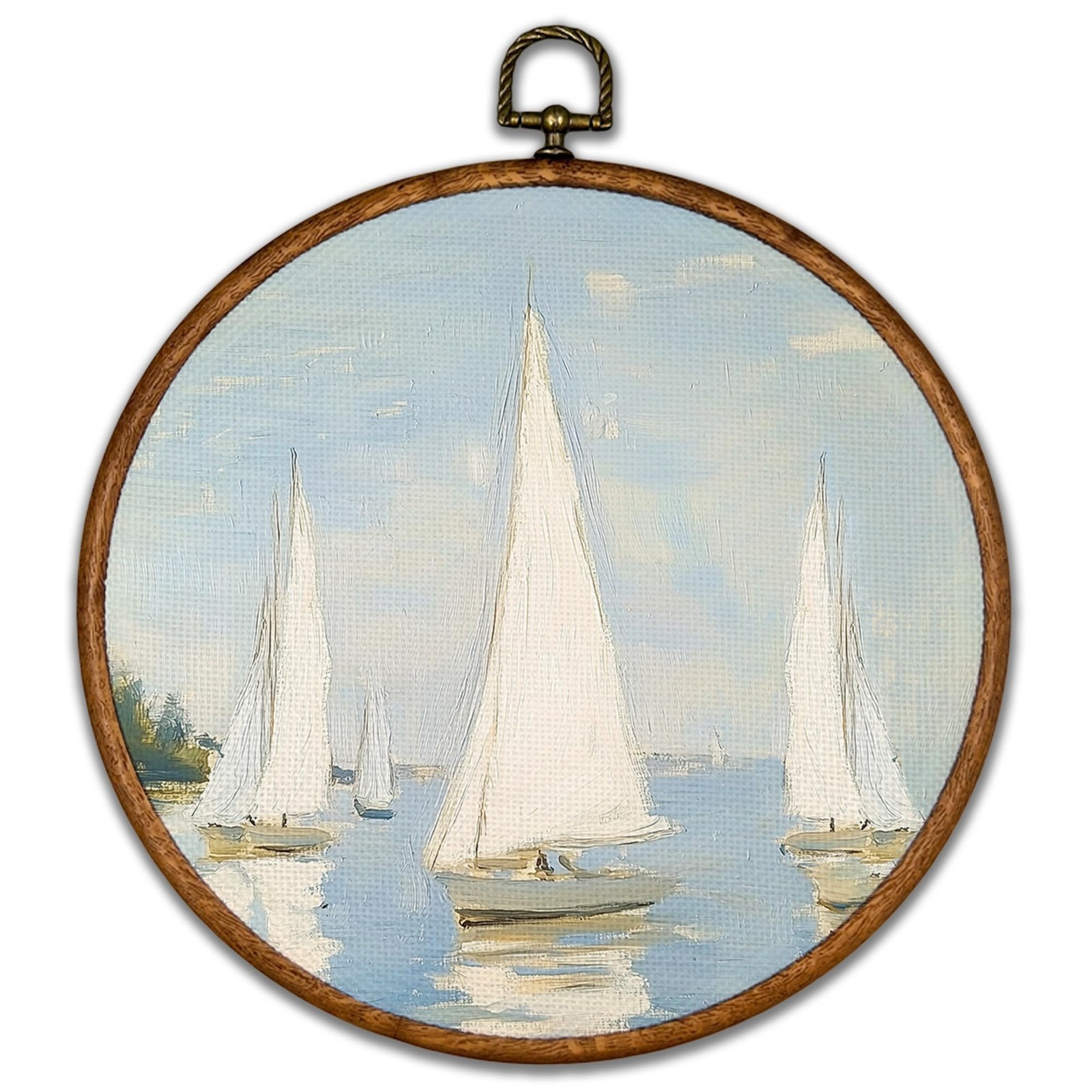 Vintage Sailboat Round Wall Art Decor – Coastal Landscape Wall Art Canvas Fra…