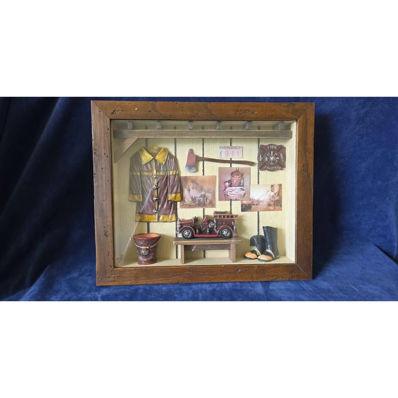 Handcrafted Firefighter Shadow Box by Seymour Mann Americana Folk Art 13.5×11