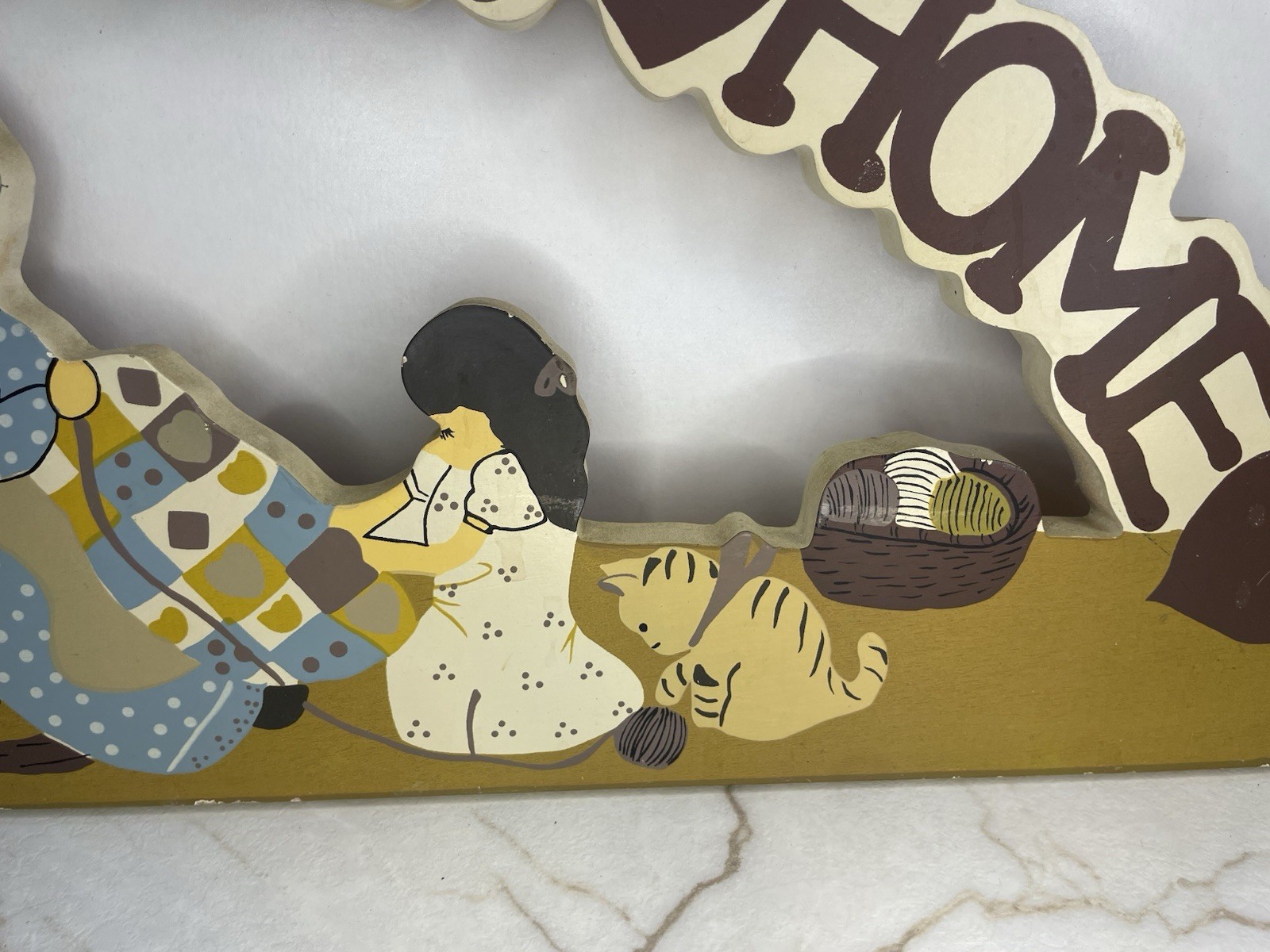 Home Sweet Home Hand-Painted Wooden Wall Decor Cottage Core Cats Grandma