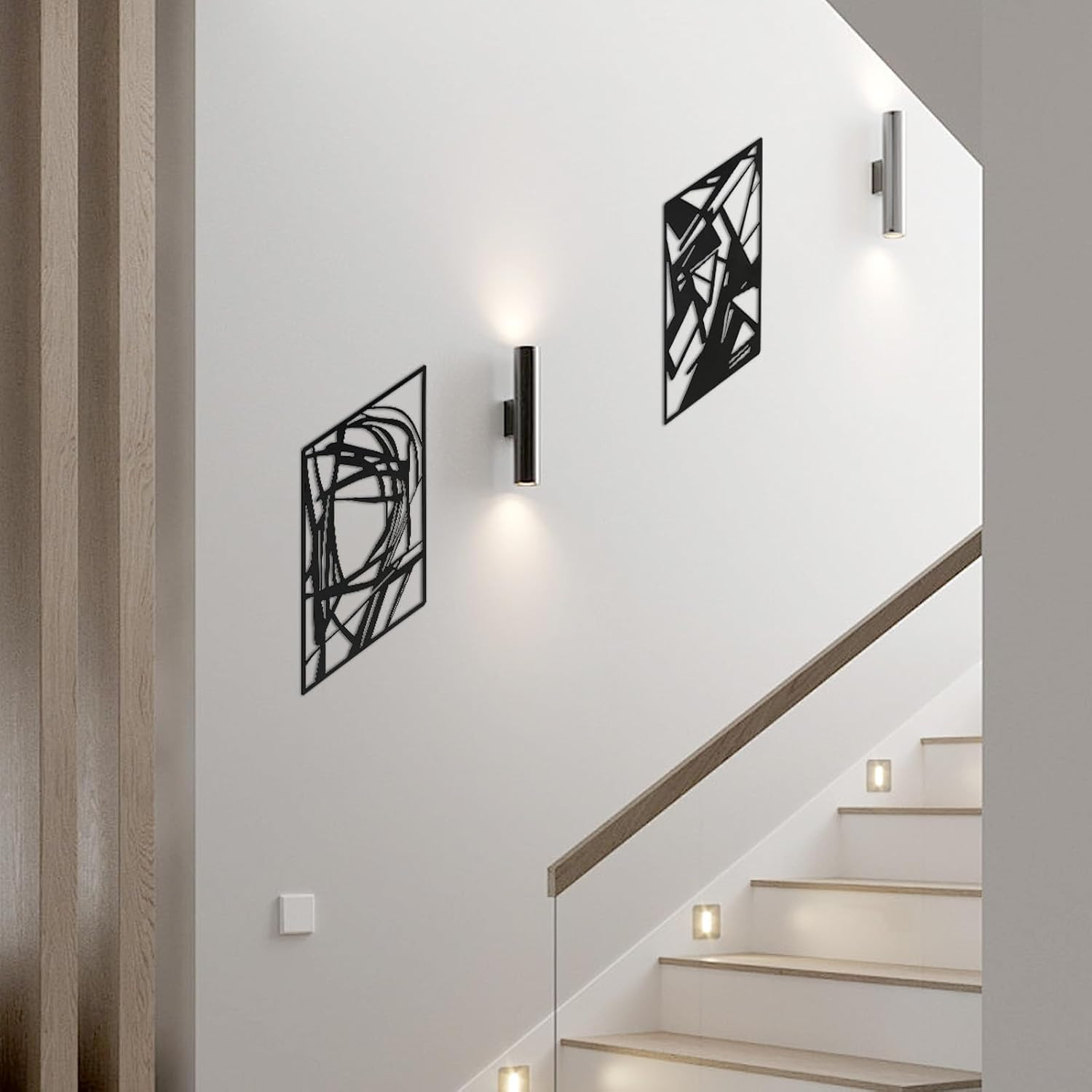 4 Pieces Black Abstract Metal Wall Art, Modern Minimalist Matte Wall Decor, 3D T