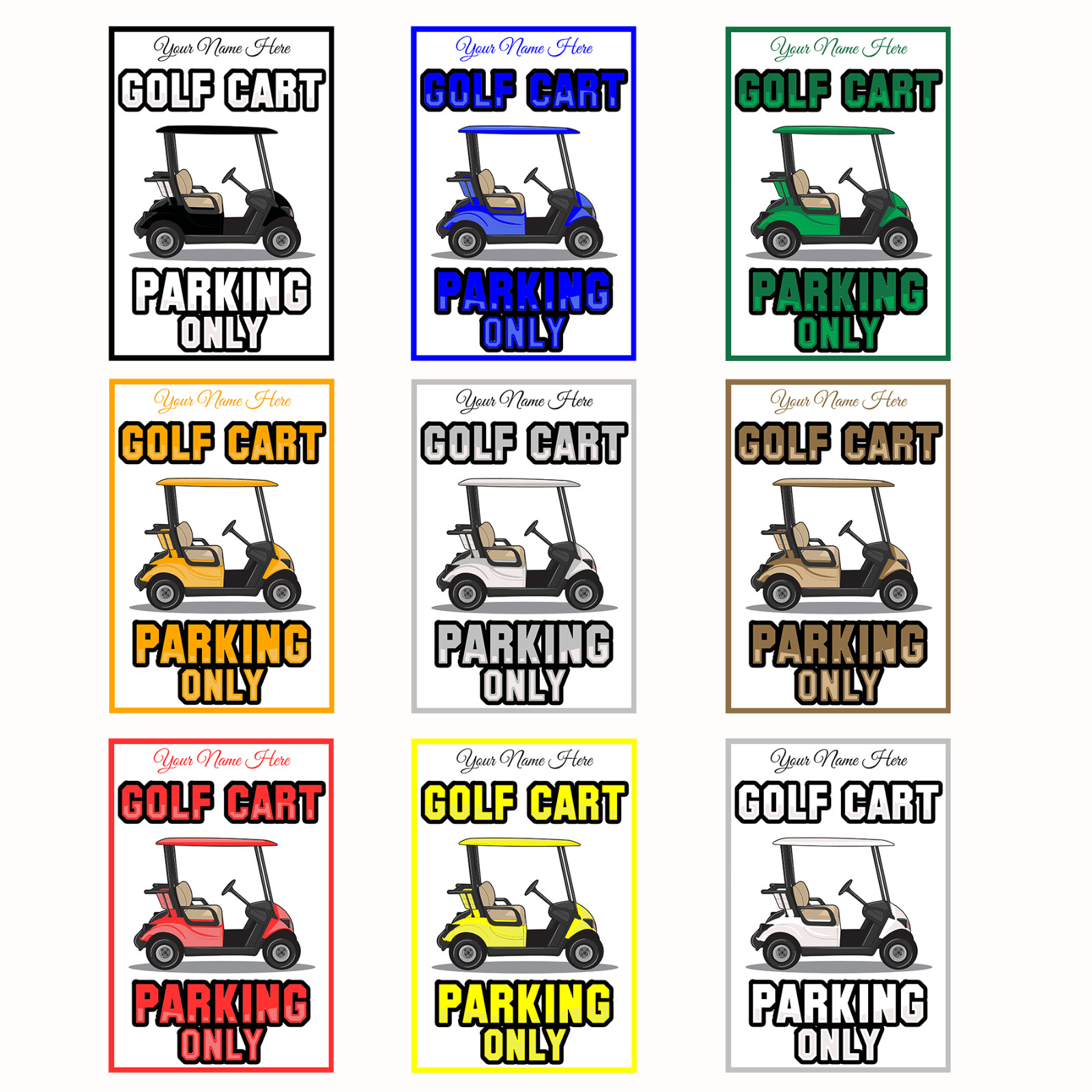 Custom Golf Cart Parking Sign – Add Your Name & Choose Color – Personalized 12×8