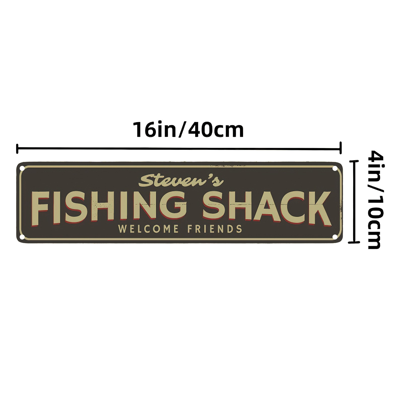 Vintage Brown Custom Name Fishing Shack Metal Sign Lake Cabin Front Door Decor