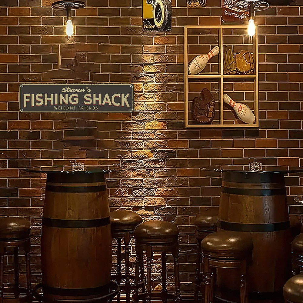 Vintage Brown Custom Name Fishing Shack Metal Sign Lake Cabin Front Door Decor