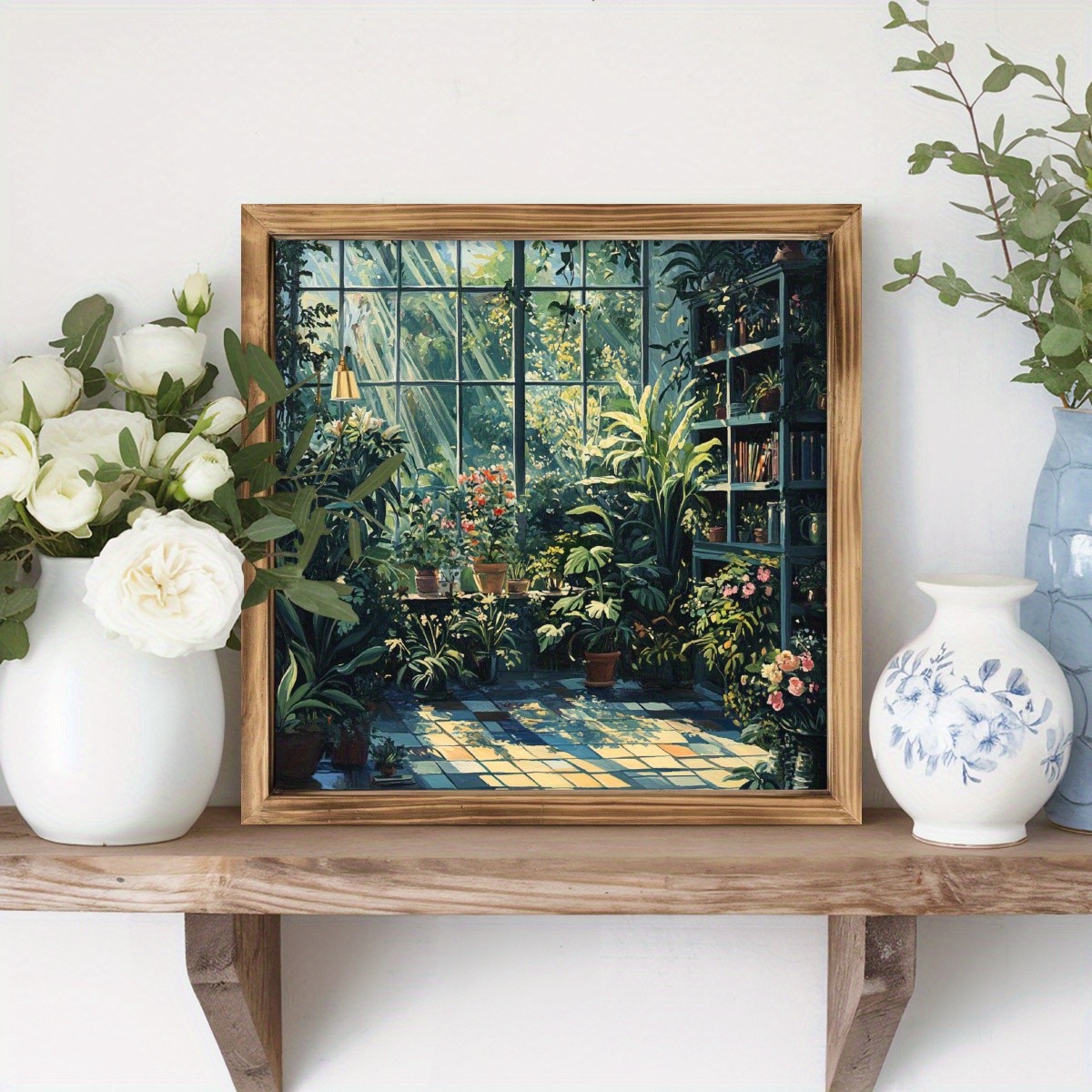 Antique Botanical Greenhouse Window Tropical Flower Living Room Wall Art Plaque