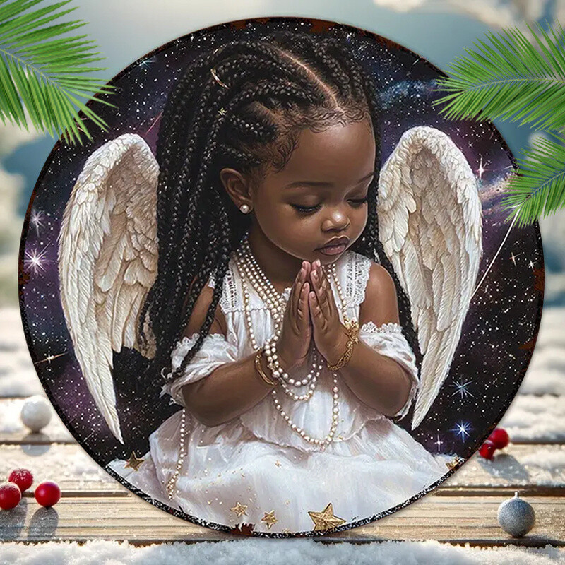 1 Piece Angel Statue with Elegant Wings African American Acrylic Prayer Statue