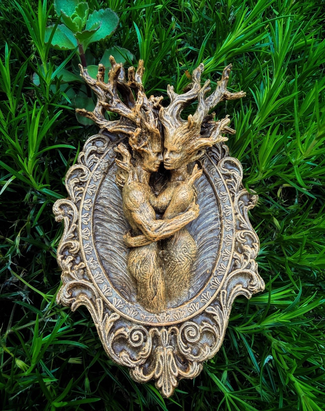 Amor Silvanus Dryads Wall Plaque Resin Tree Spirit Forest Couple Figurine Decor