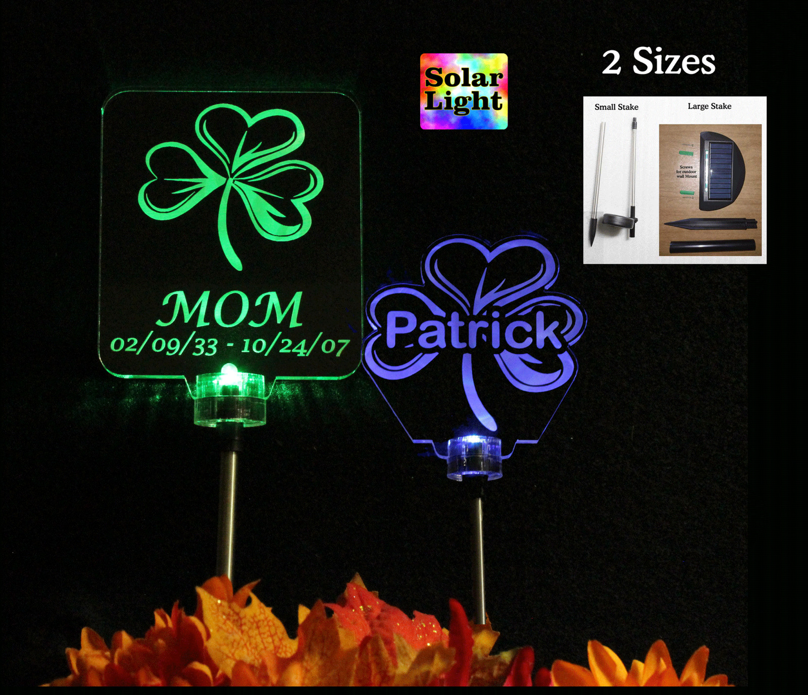 Memorial Plaque Sympathy gift Shamrock Clover Solar light grave Marker – 2 Sizes