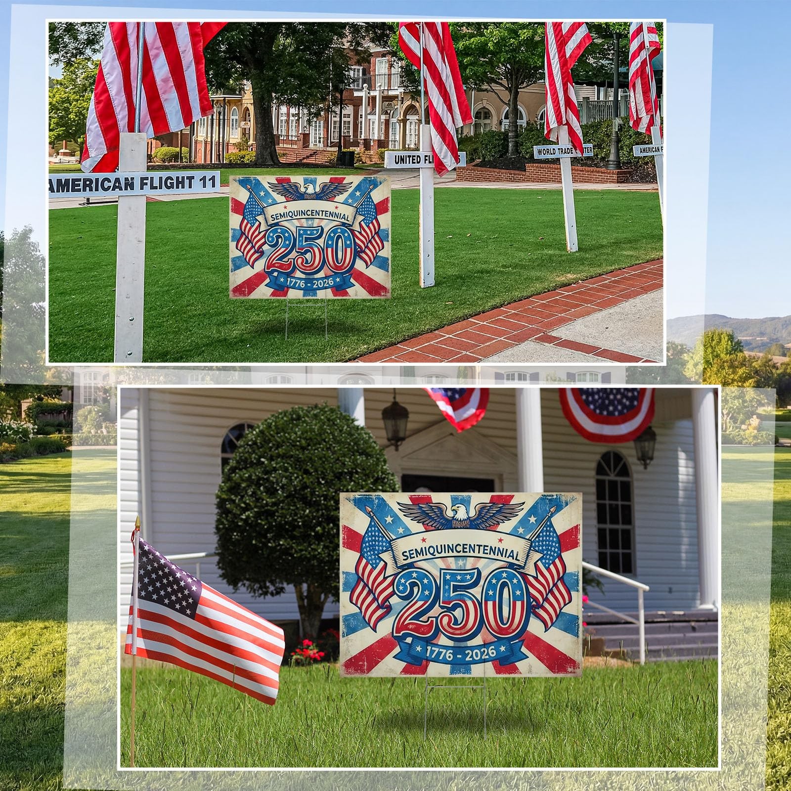 24 x 18 Inches 250th Anniversary Yard Sign with H Stakes Eagle 250 Years Free…