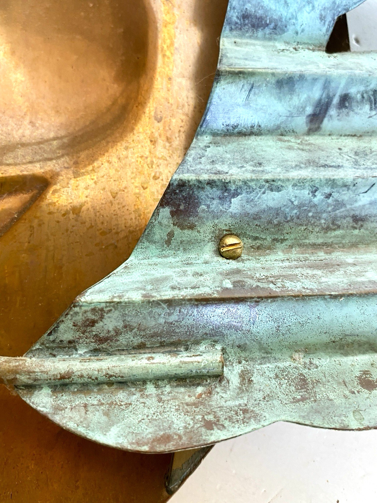 Solid Copper Crescent Moon Amongst Verdigris Clouds Wall Art, 25″ Long