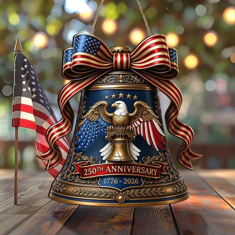 USA 250th Anniversary Wooden Sign, Liberty Bell, Patriotic Door Hanger