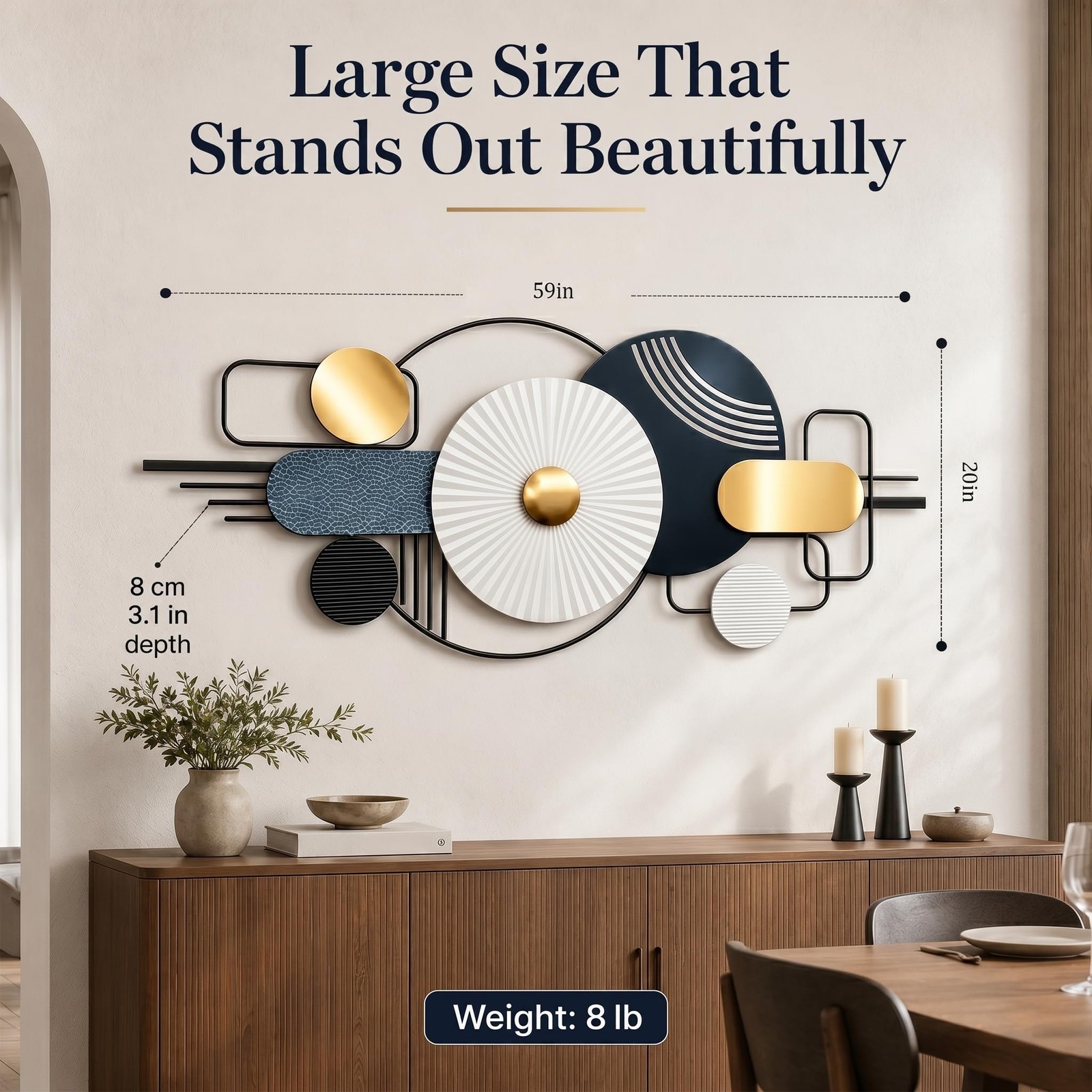 Large 3D Metal Wall Art for Living Room,Abstract Geometric Design