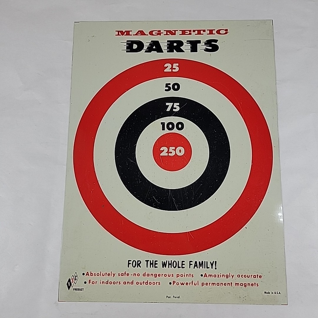 Vintage 1950’s Metal Magnetic Darts Bullseye Toy Game Board Only * Mancave